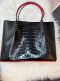 CHRISTIAN LOUBOUTIN CABATA CROC EMBOSSED LEATHER TOTE BAG