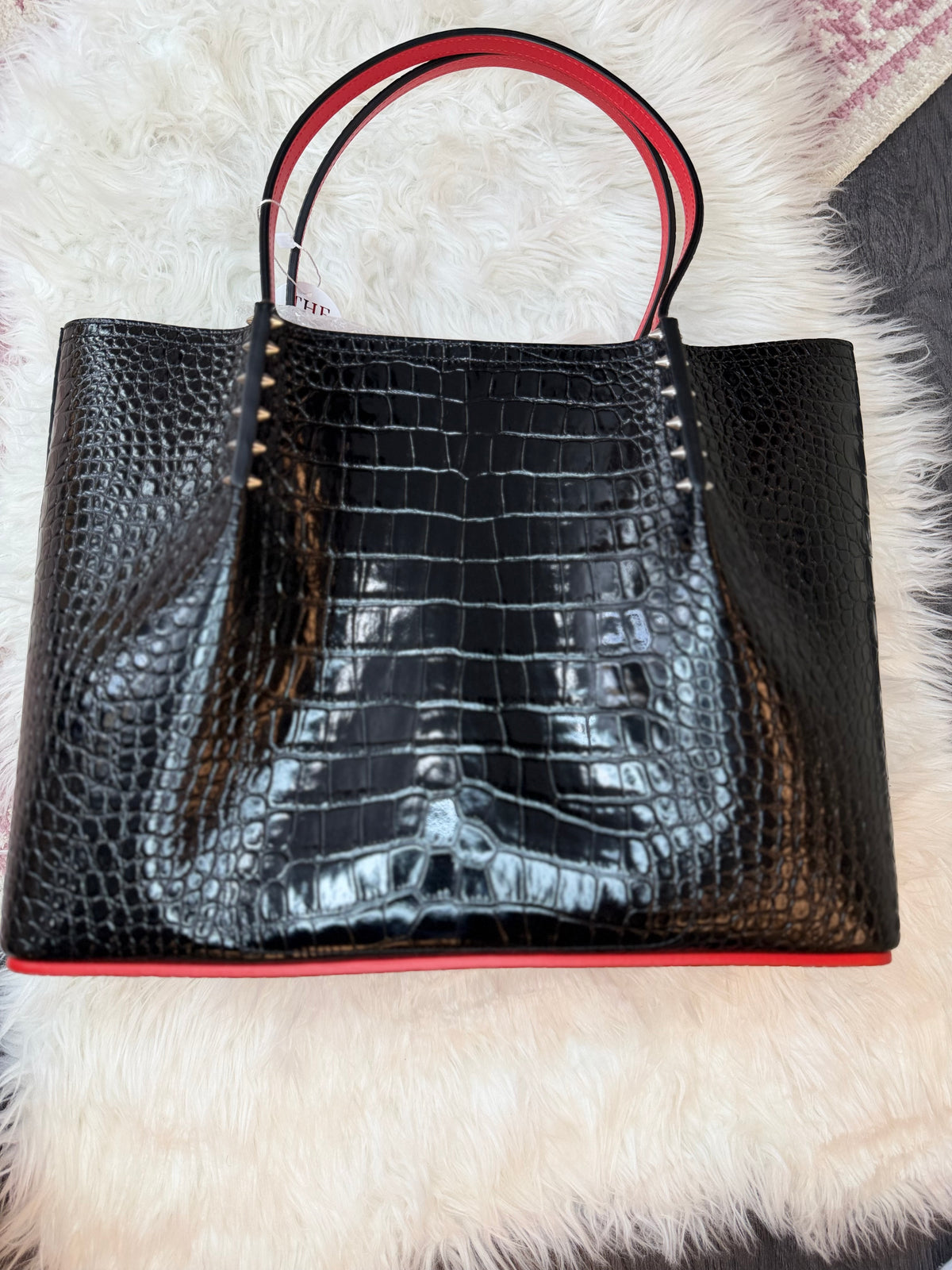 CHRISTIAN LOUBOUTIN CABATA CROC EMBOSSED LEATHER TOTE BAG