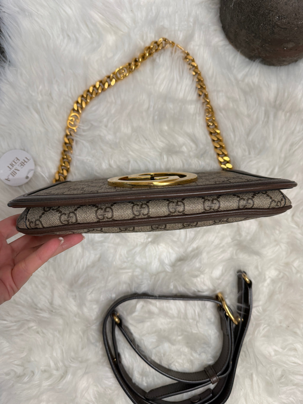 GUCCI BLONDIE NM CHAIN FLAP WITH LONGER STRAP IN CANVAS