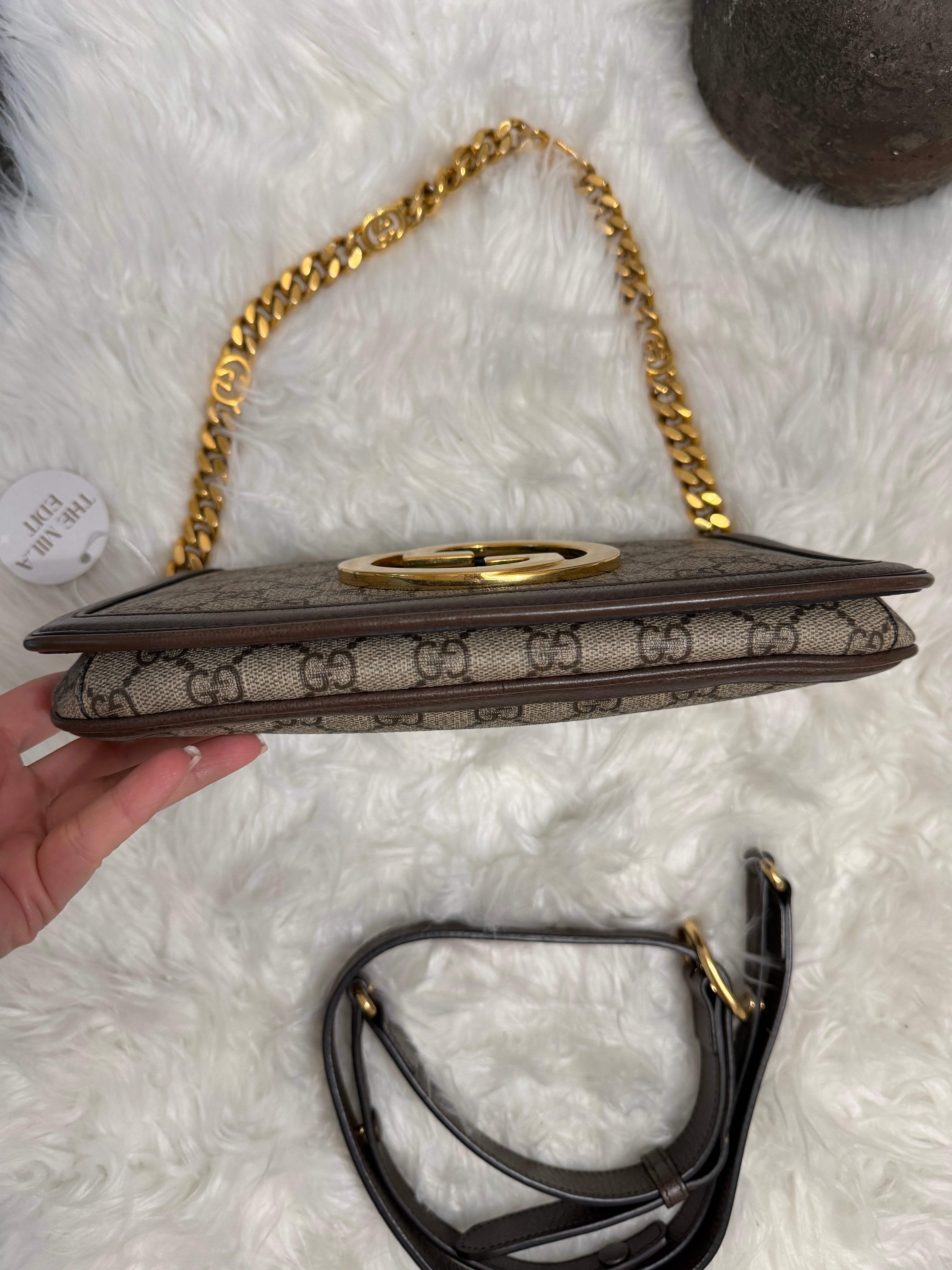 GUCCI BLONDIE NM CHAIN FLAP WITH LONGER STRAP IN CANVAS