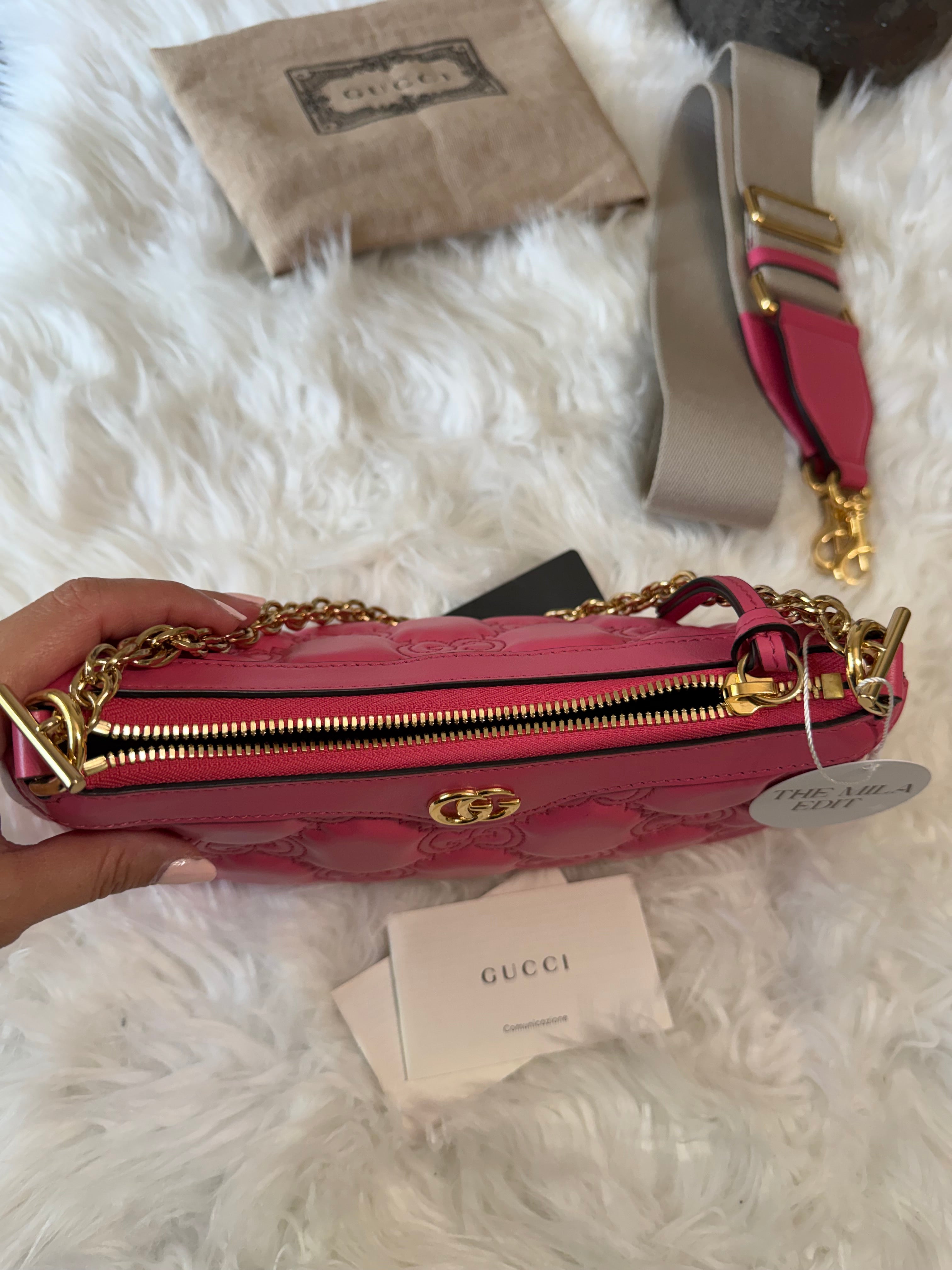 GUCCI GG METELASSE QUILTED LEATHER SHOULDER BAG