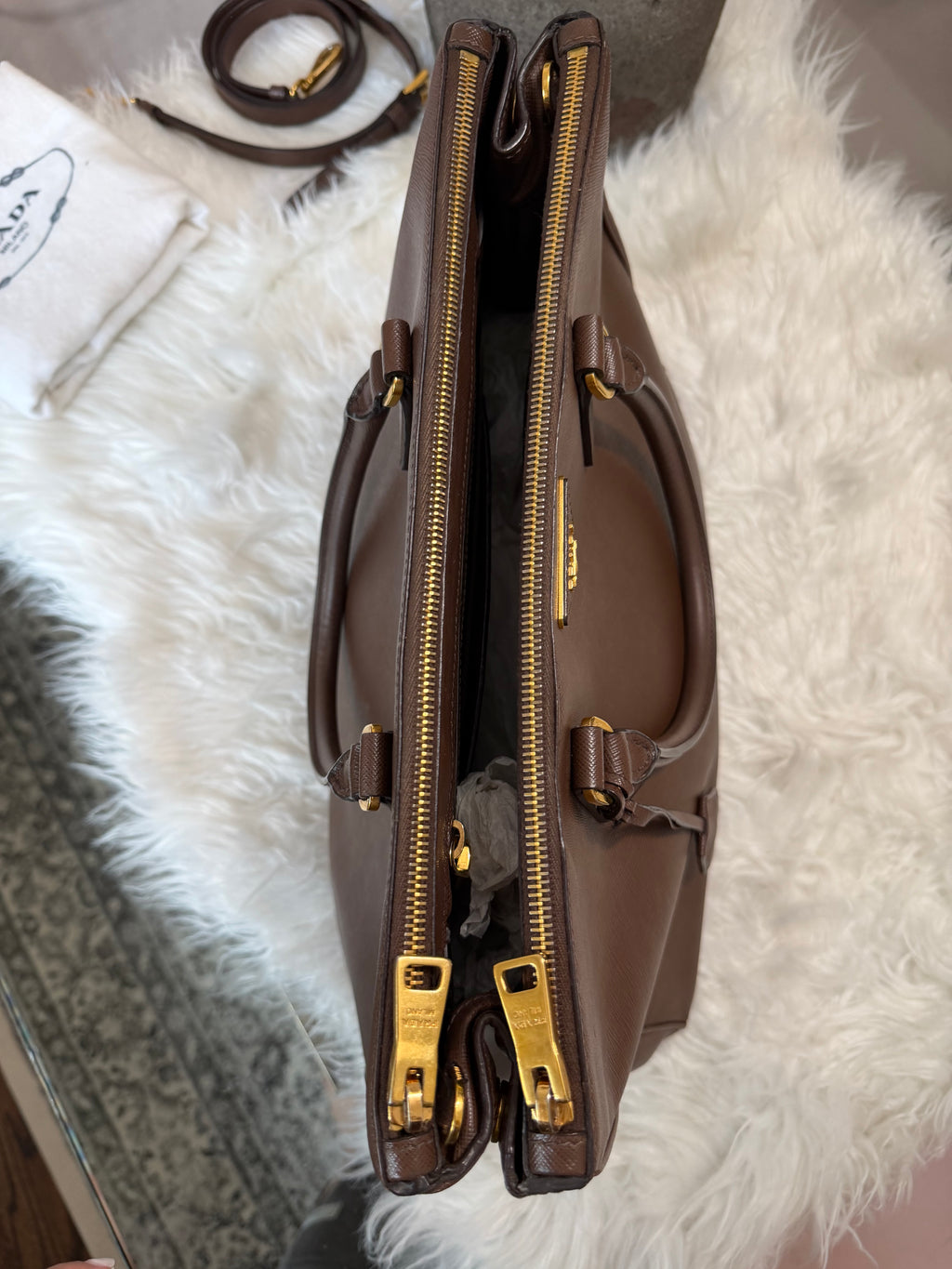 PRADA LARGE DOUBLE ZIP TOTE SAFFIANO BAG