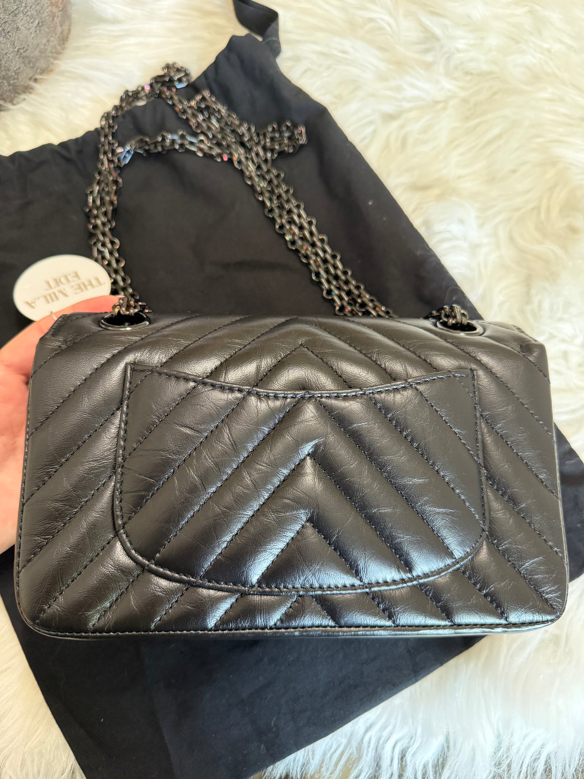 CHANEL SO BLACK REISSUE 2.55 FLAP CHEVRON AGED CALFSKIN