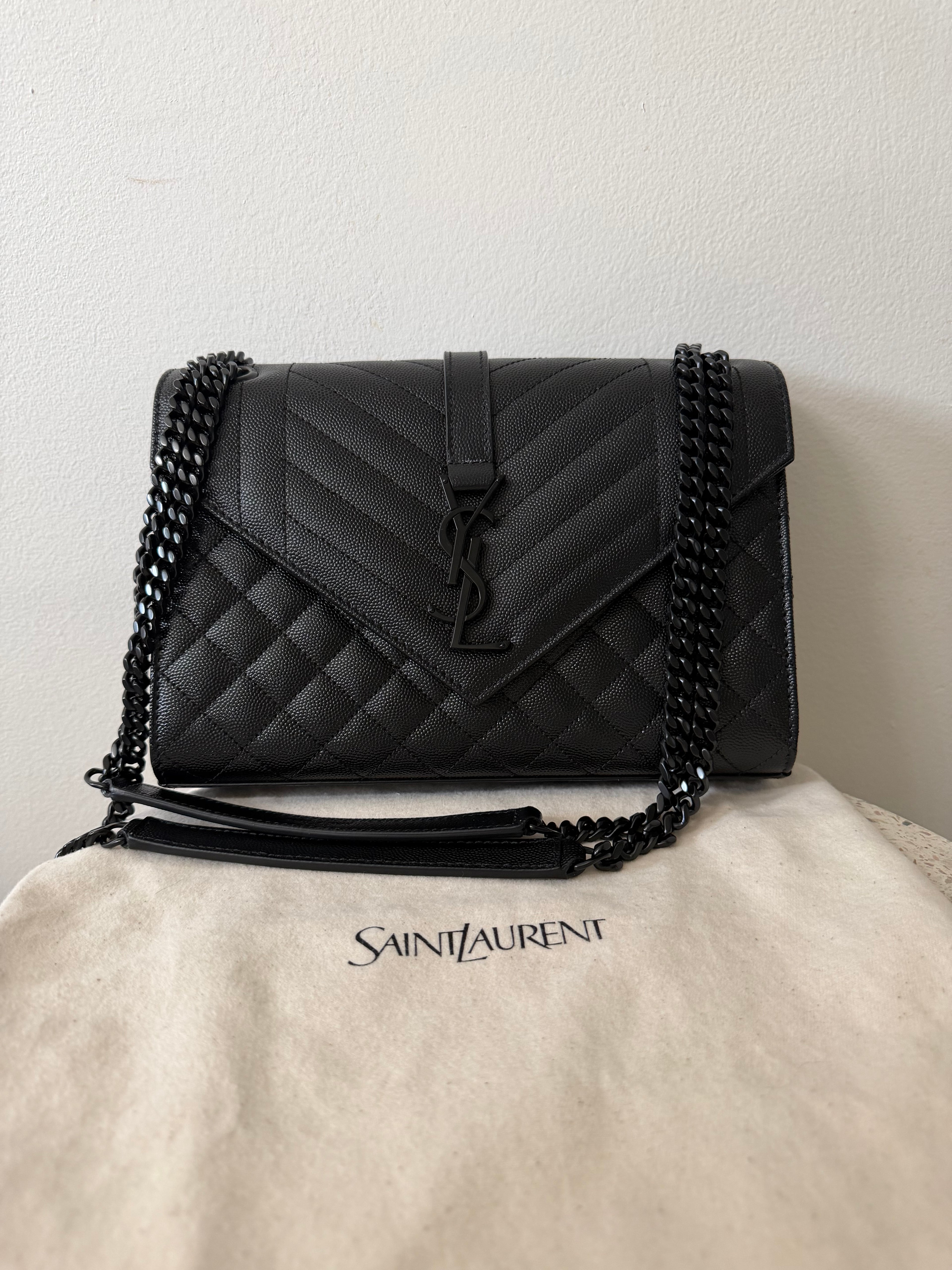 SAINT LAURENT MEDIUM ENVELOPE BAG QUILTED GRAIN LEATHER