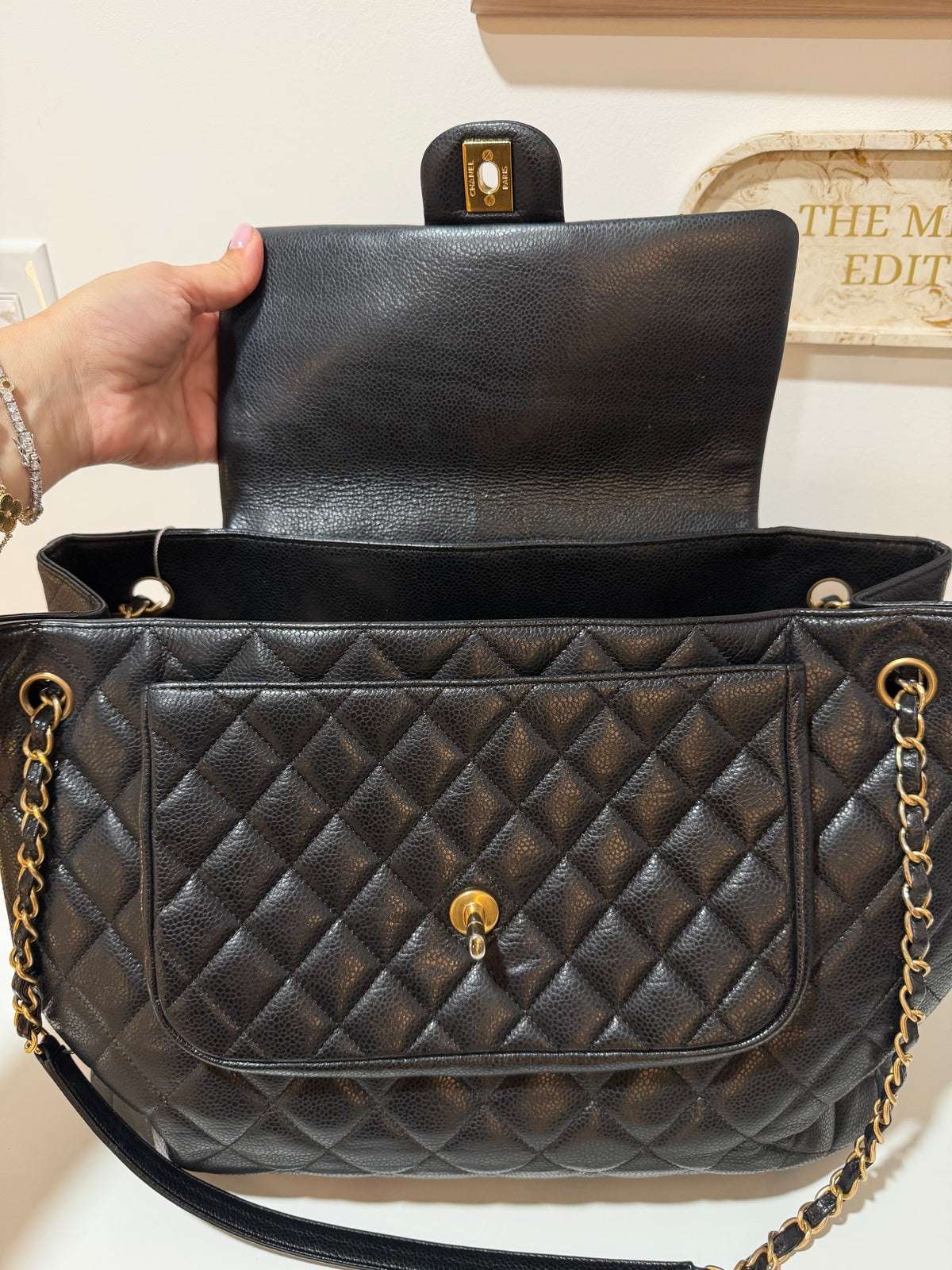 CHANEL QUILTED CAVIAR LEATHER FLAP TOTE BAG