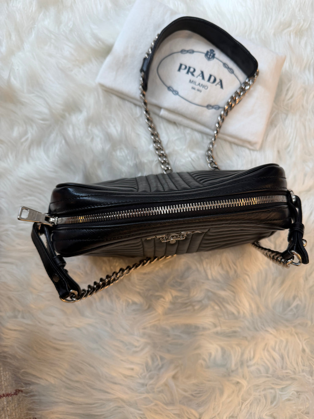 PRADA CALFSKIN DIAGRAMME CAMERA BAG