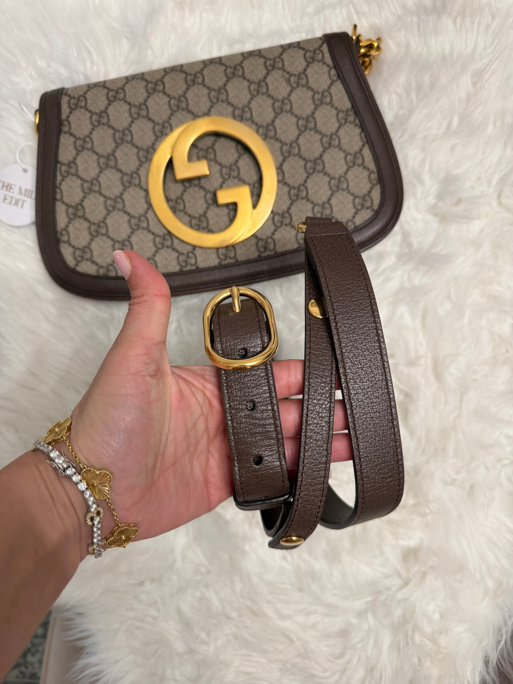 GUCCI BLONDIE NM CHAIN FLAP WITH LONGER STRAP IN CANVAS