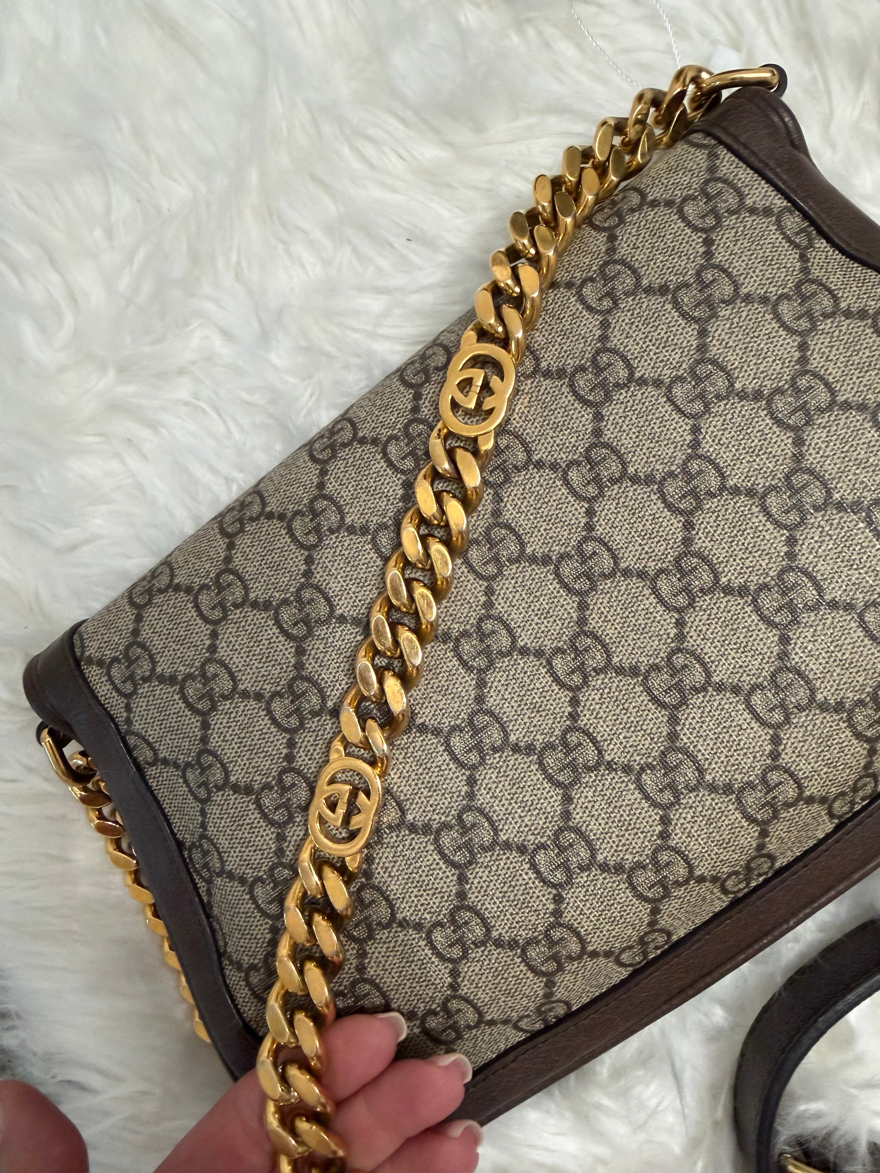 GUCCI BLONDIE NM CHAIN FLAP WITH LONGER STRAP IN CANVAS