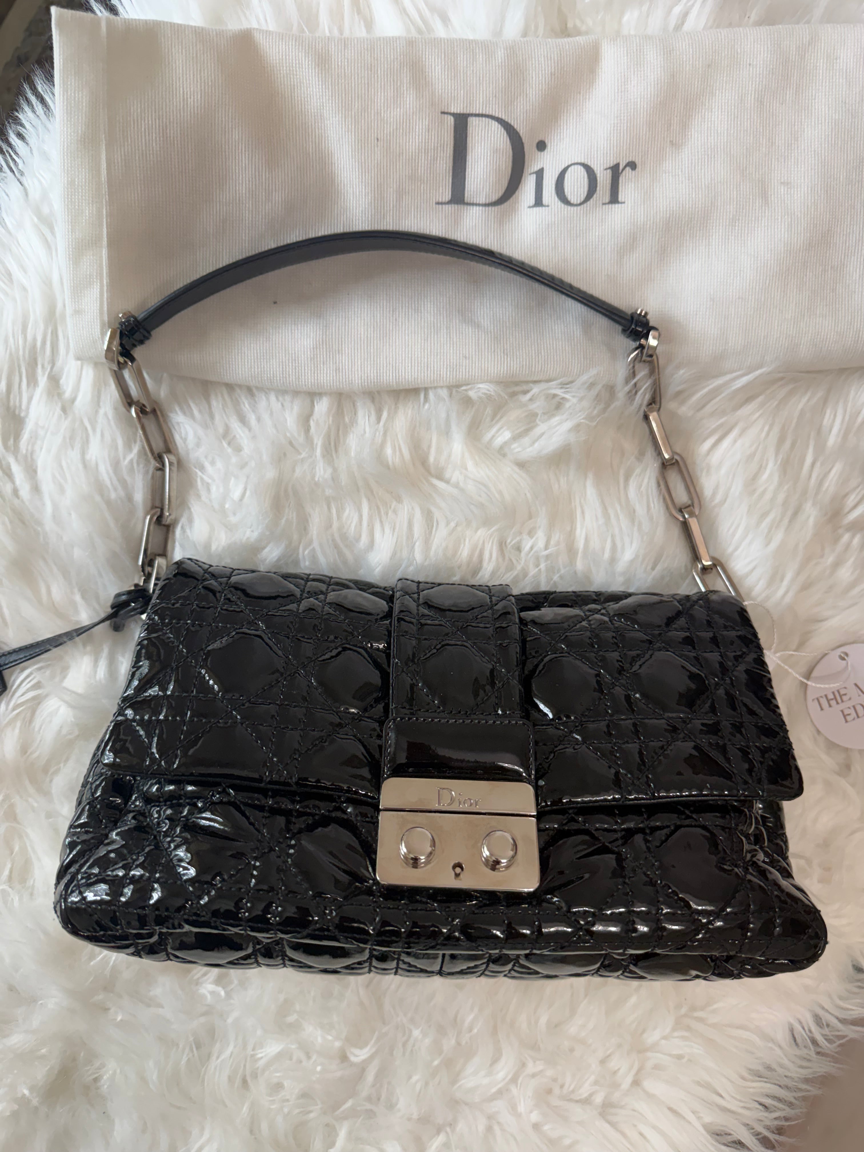CHRISTIAN DIOR LOCK MEDIUM PATENT LEATHER SHOULDER BAG
