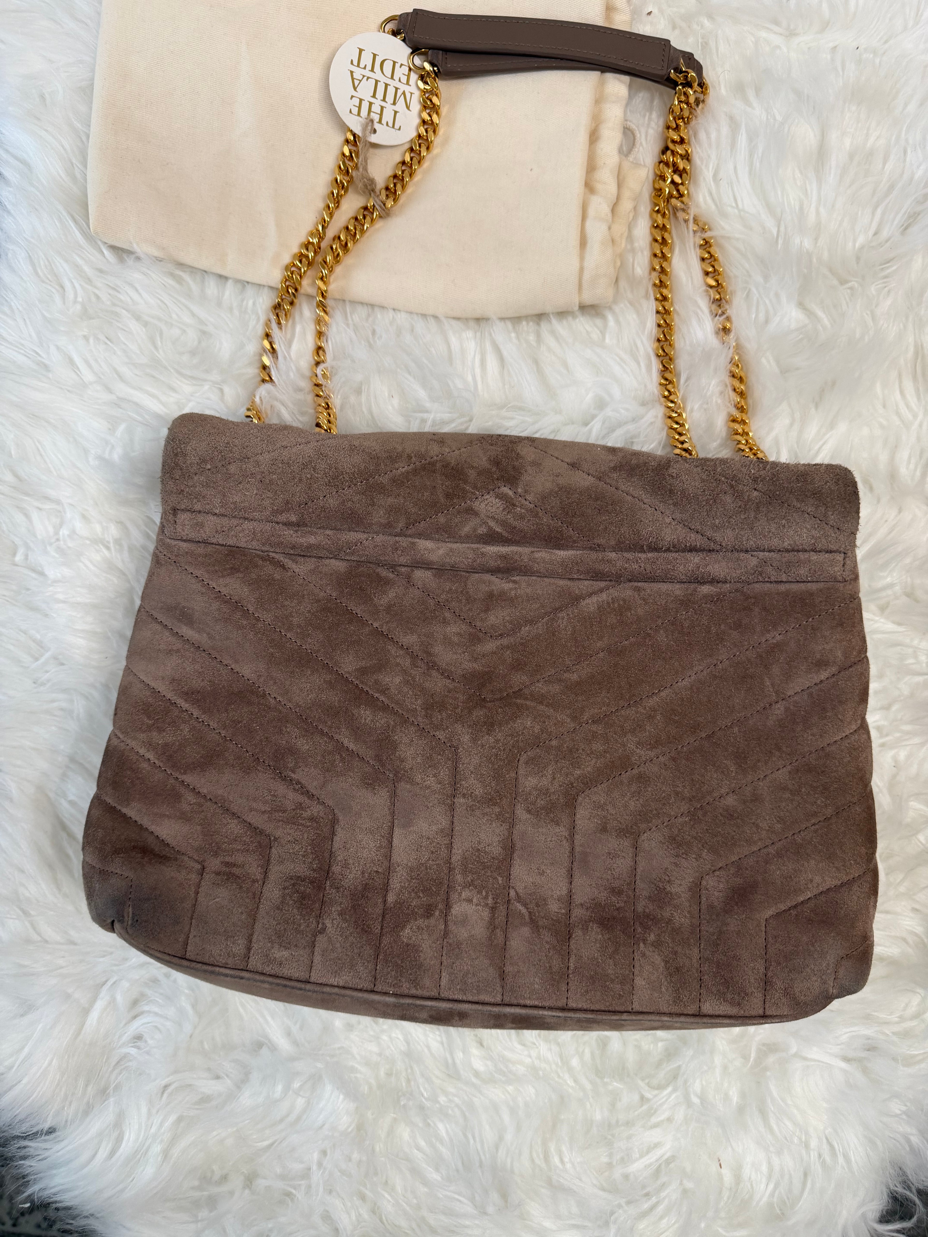 SAINT LAURENT LOULOU QUILTED SUEDE MEDIUM ENVELOPE BAG