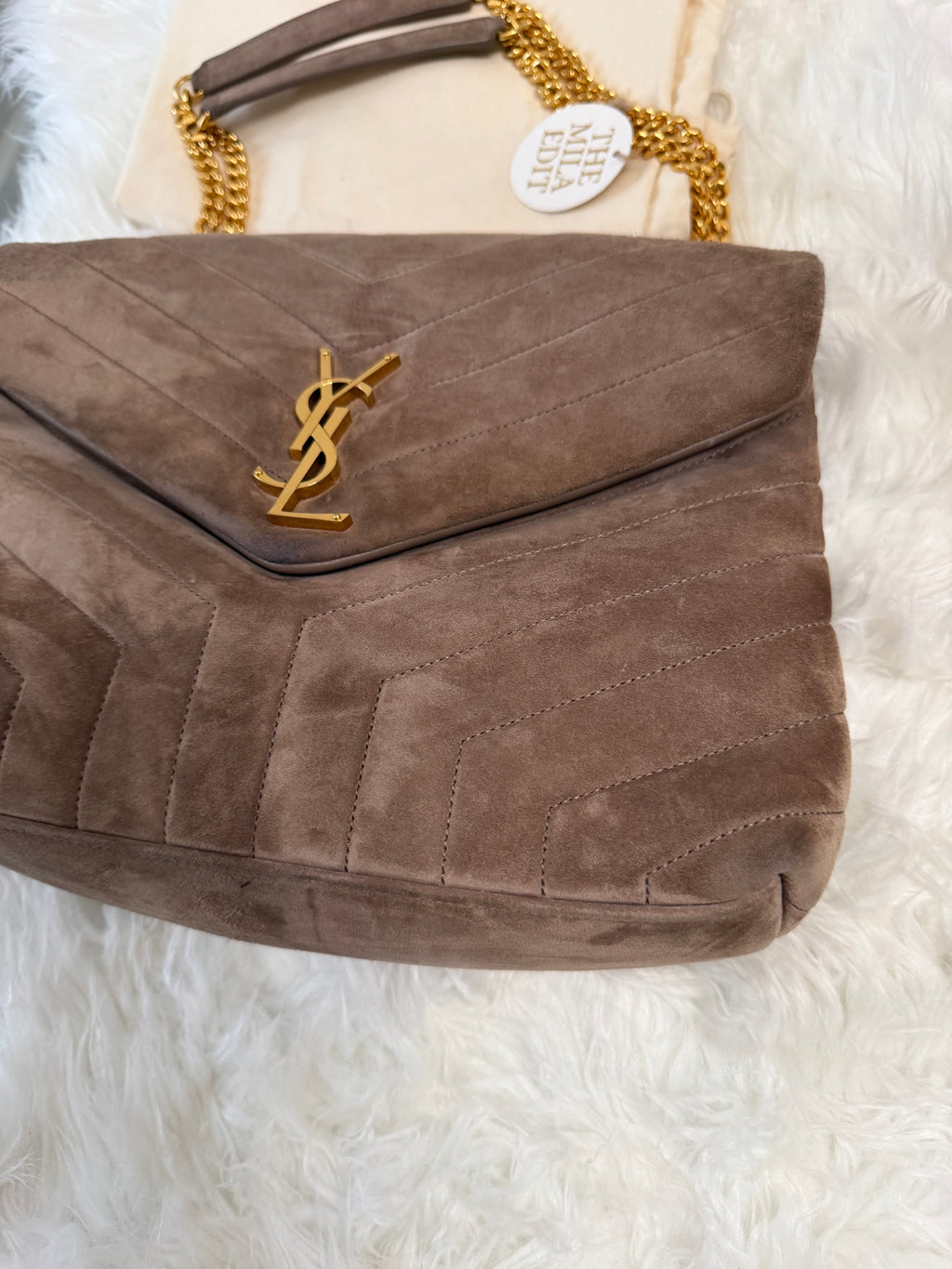 SAINT LAURENT LOULOU QUILTED SUEDE MEDIUM ENVELOPE BAG