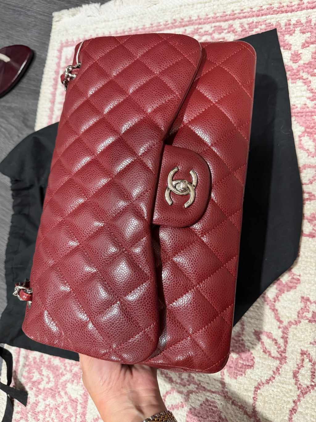 CHANEL DOUBLE CLASSIC FLAP JUMBO IN CAVIAR LEATHER