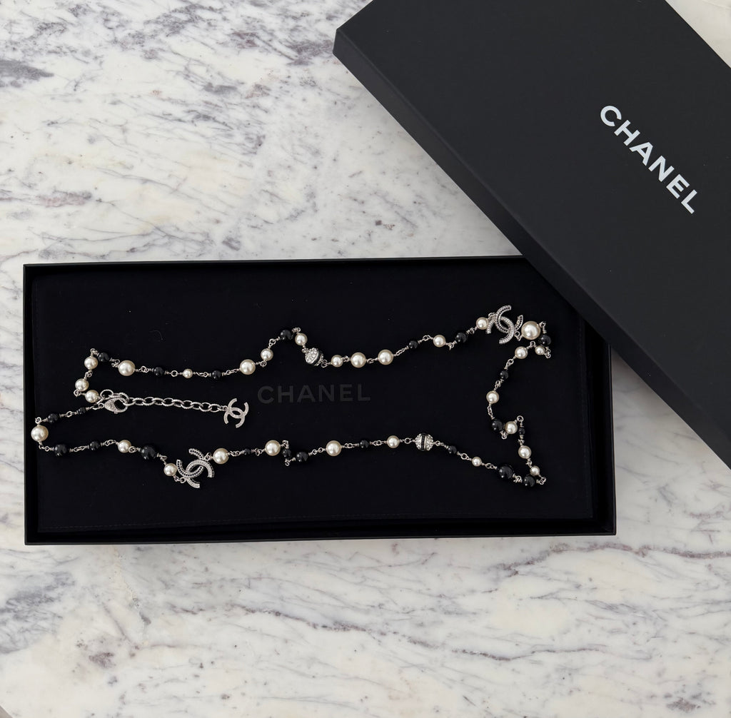 Chanel Pearl and Crystal bead CC Long necklace