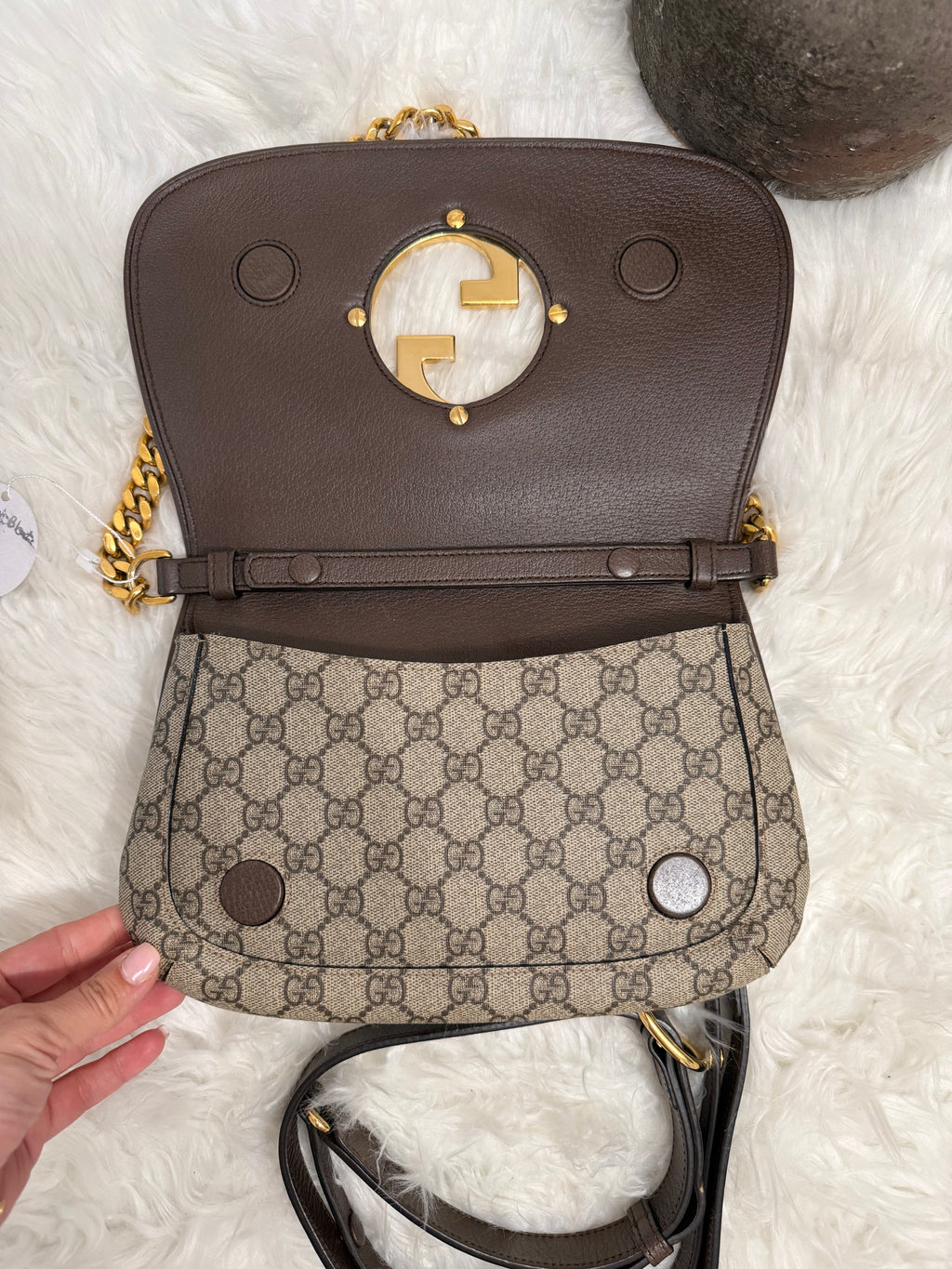 GUCCI BLONDIE NM CHAIN FLAP WITH LONGER STRAP IN CANVAS