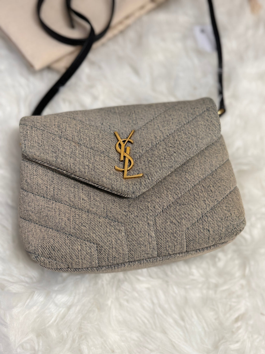 SAINT LAURENT DENIM Y Quilted Monogram Toy Loulou Crossbody Bag