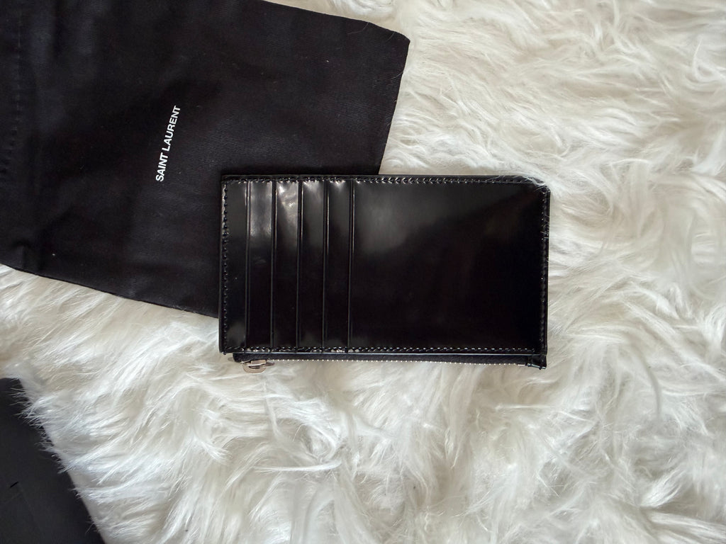 SAINT LAURENT ZIPPED PATENT FRAGMENTS CARDS HOLDER