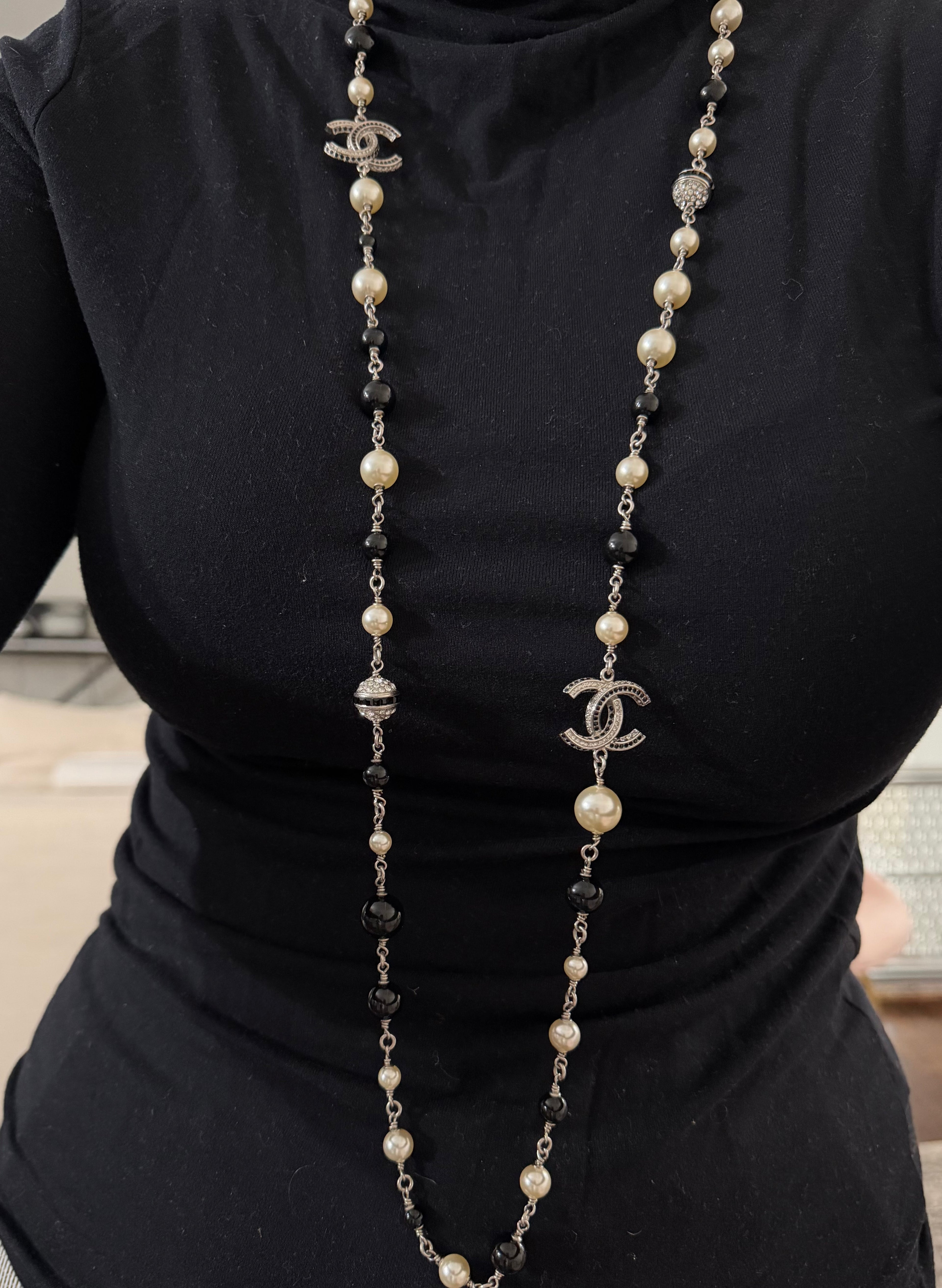 Chanel Pearl and Crystal bead CC Long necklace