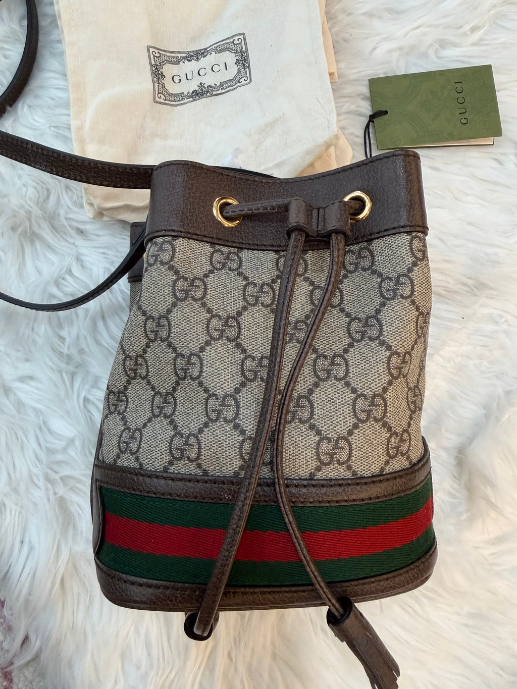 GUCCI OPHIDIA MINI GG SUPREME BUCKET BAG