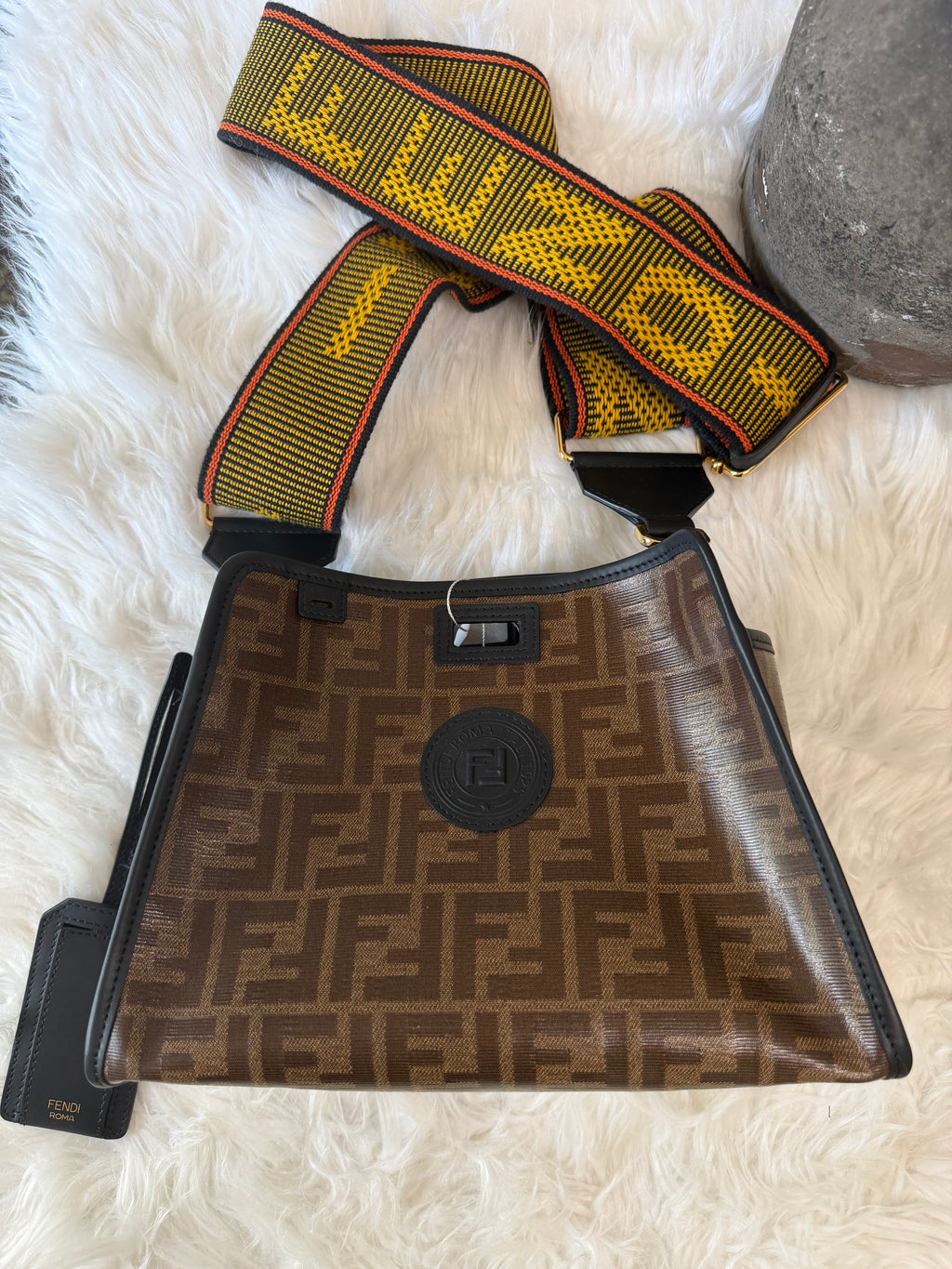 FENDI ZUCCA PRINT DEFENDER CANVAS WITH GUITAR STRAP