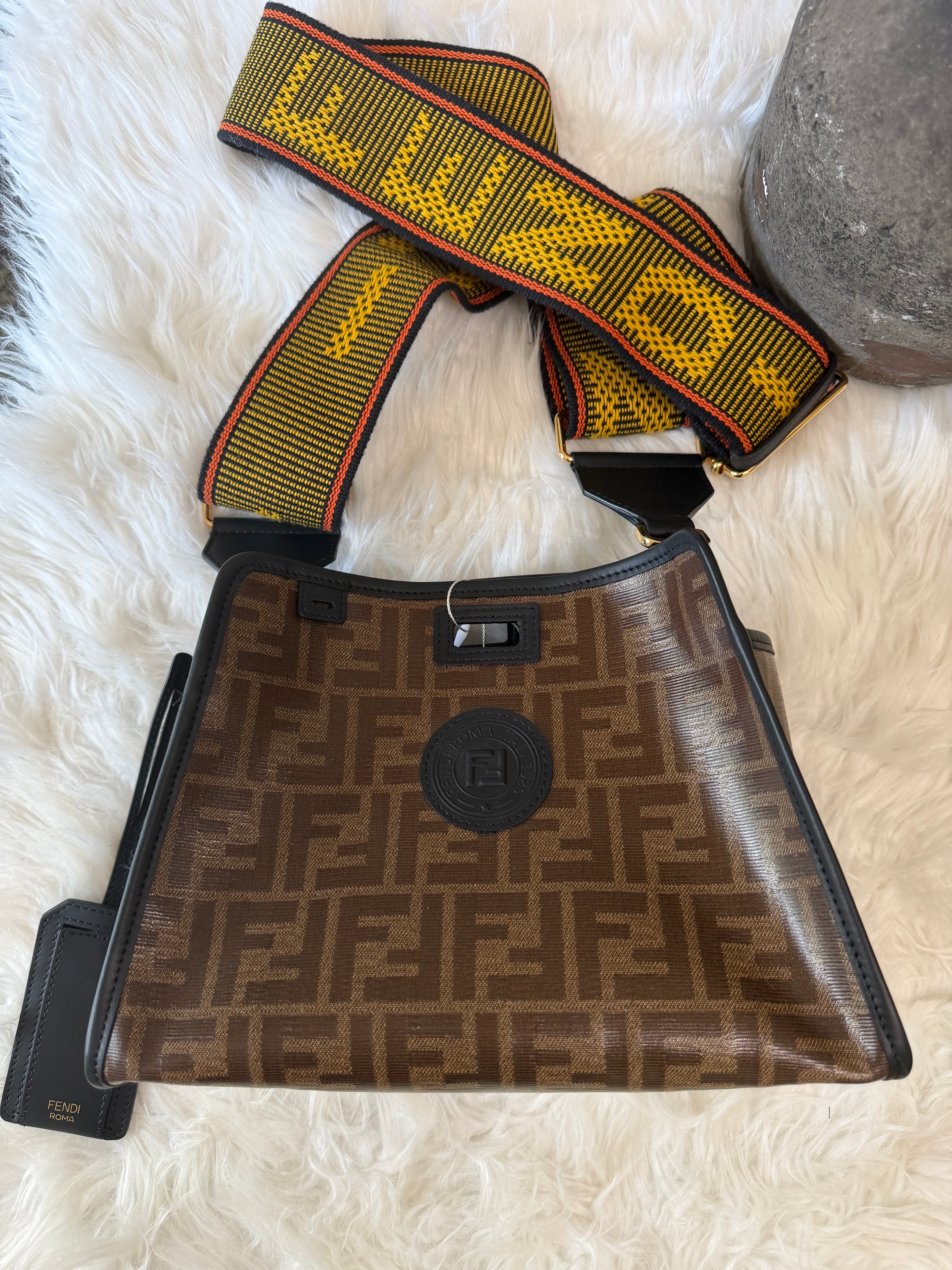 FENDI ZUCCA PRINT DEFENDER CANVAS WITH GUITAR STRAP