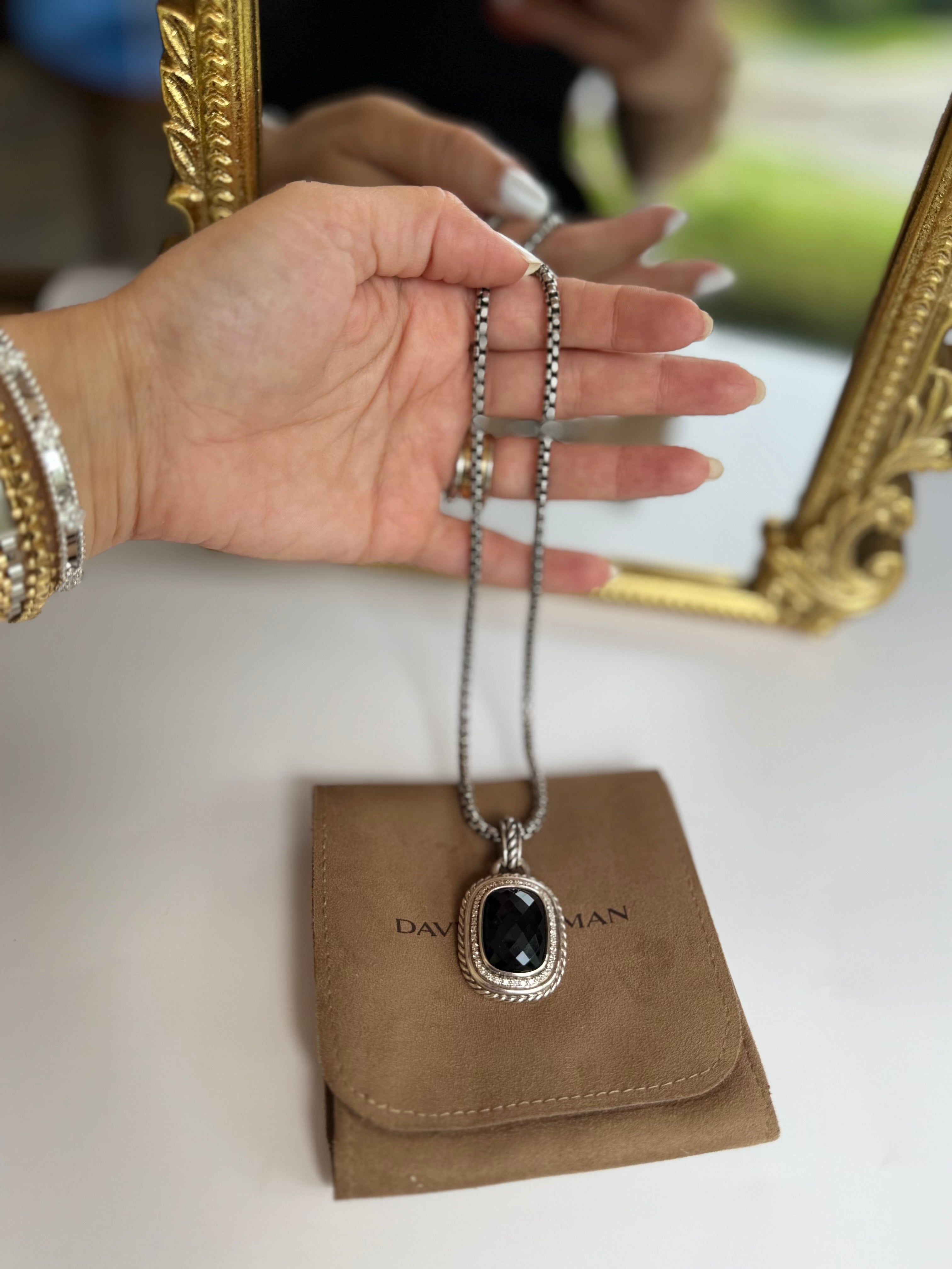 DAVID YURMAN WHEATON BLACK ONYX AND DIAMONDS PENDANT WITH NECKLACE