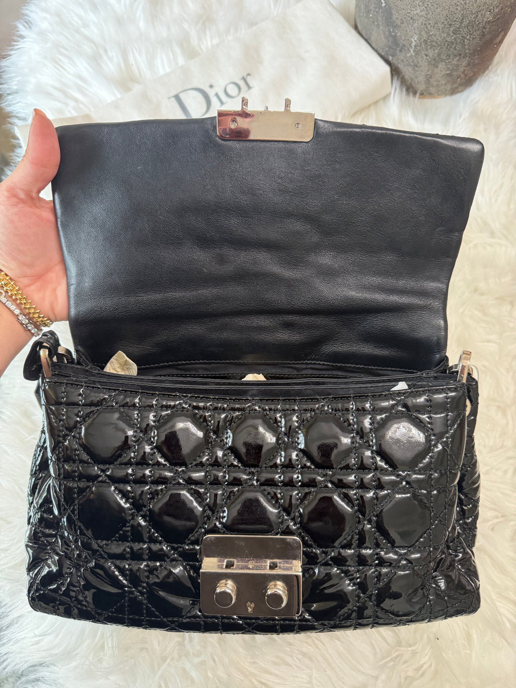 CHRISTIAN DIOR LOCK MEDIUM PATENT LEATHER SHOULDER BAG