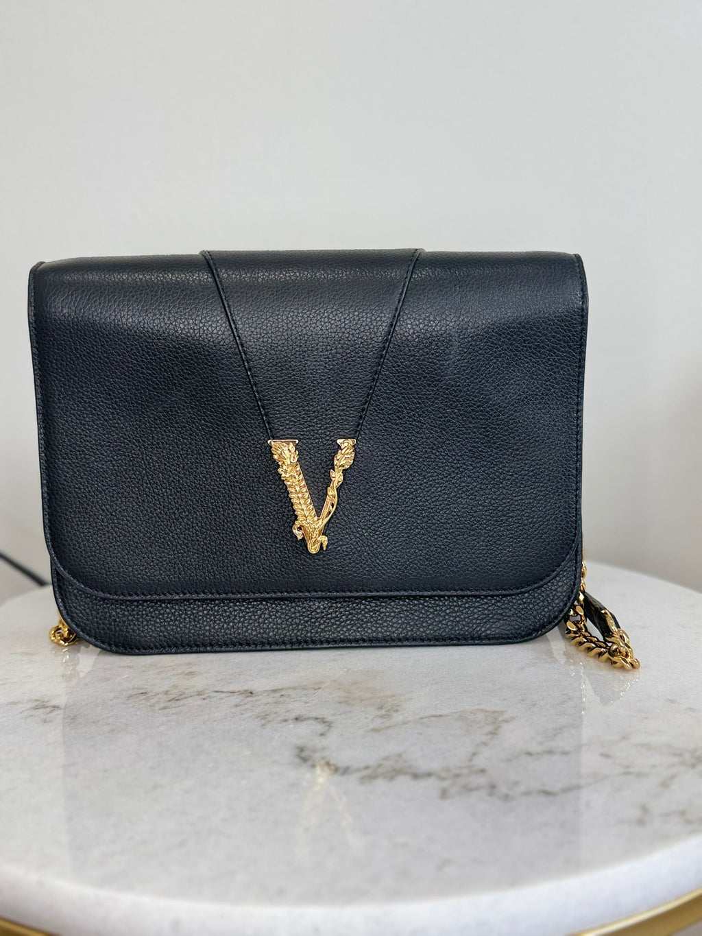 Versace Chain Virtus Leather Logo Crossbody