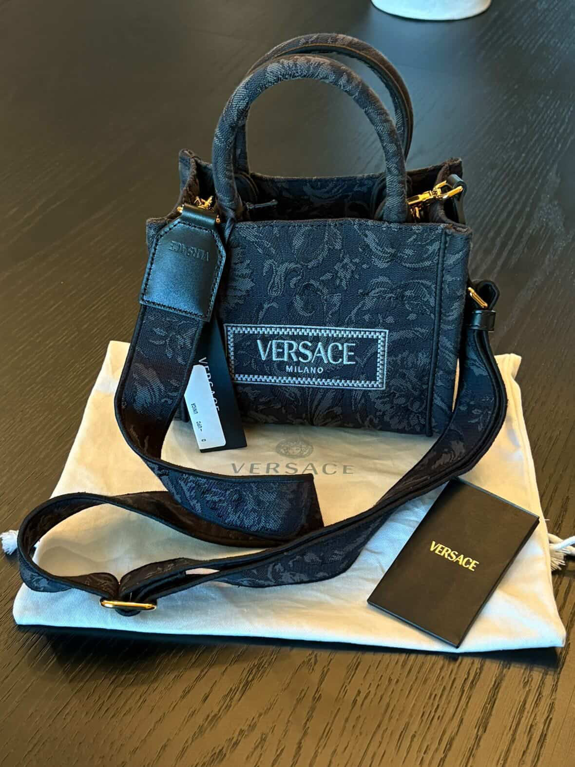 VERSACE VAROCCO ATHENA SMALL TOTE IN COTTON JACQUARD