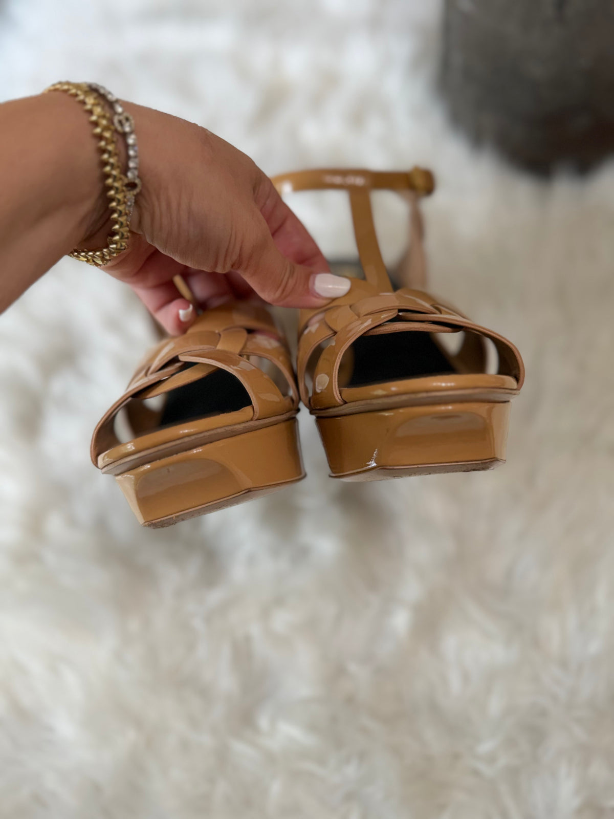 SAINT LAURENT TRIBUTE PATENT LEATHER PLATFORM SANDALS