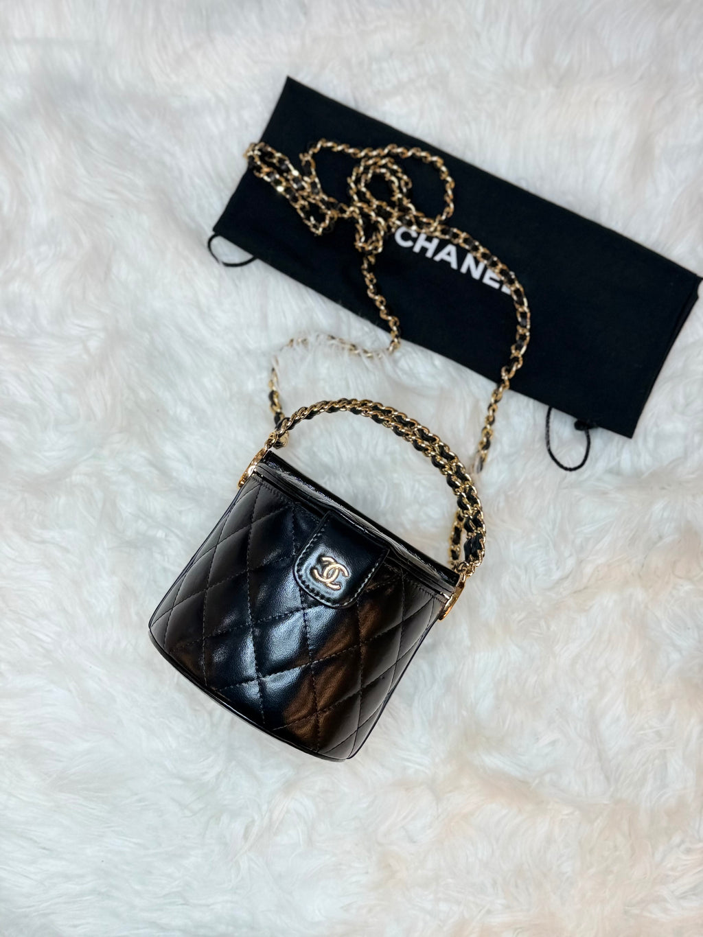 CHANEL LAMBSKIN QUILTED CHAIN TOP HANDLE VANITY