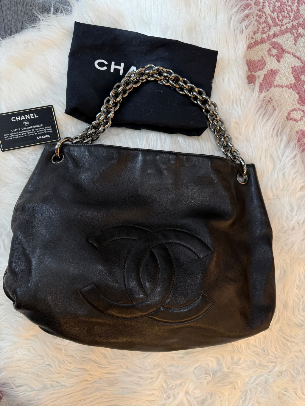 CHANEL LAMBSKIN CHAIN HOBO BAG