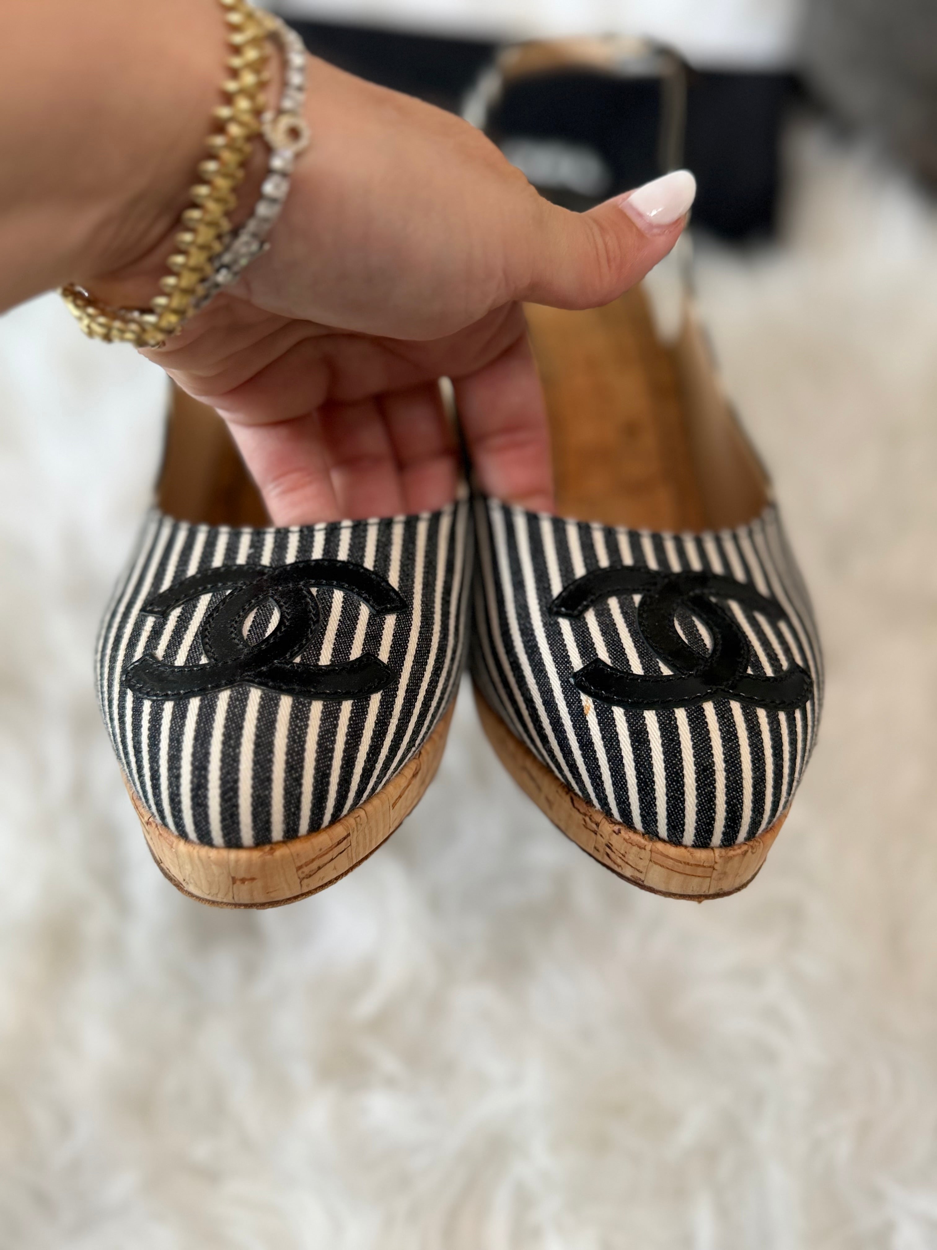 CHANEL INTERLOCKING CC STRIPED SLINGBACK