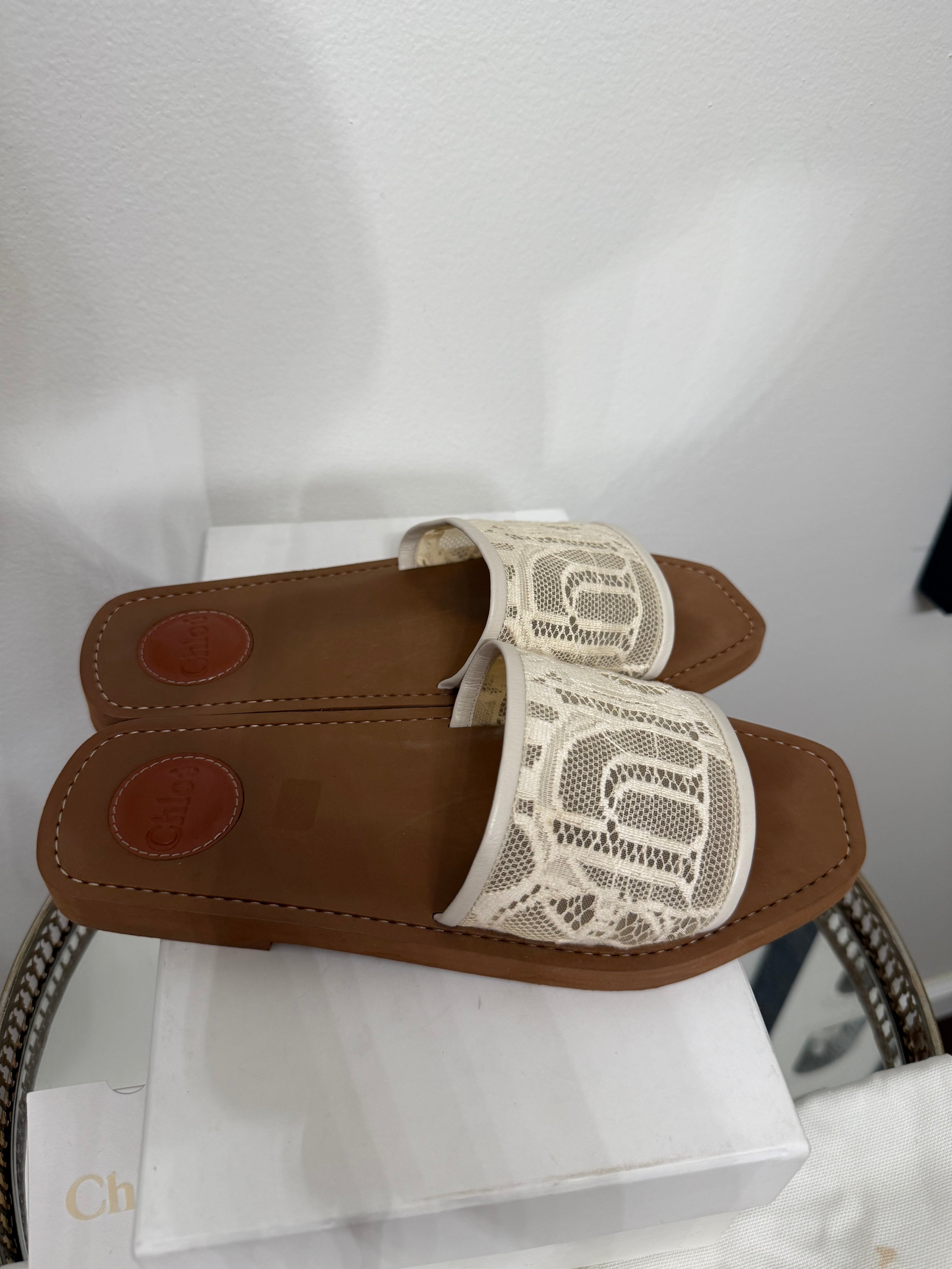 Chloe Lace Trim Embellishment Slides