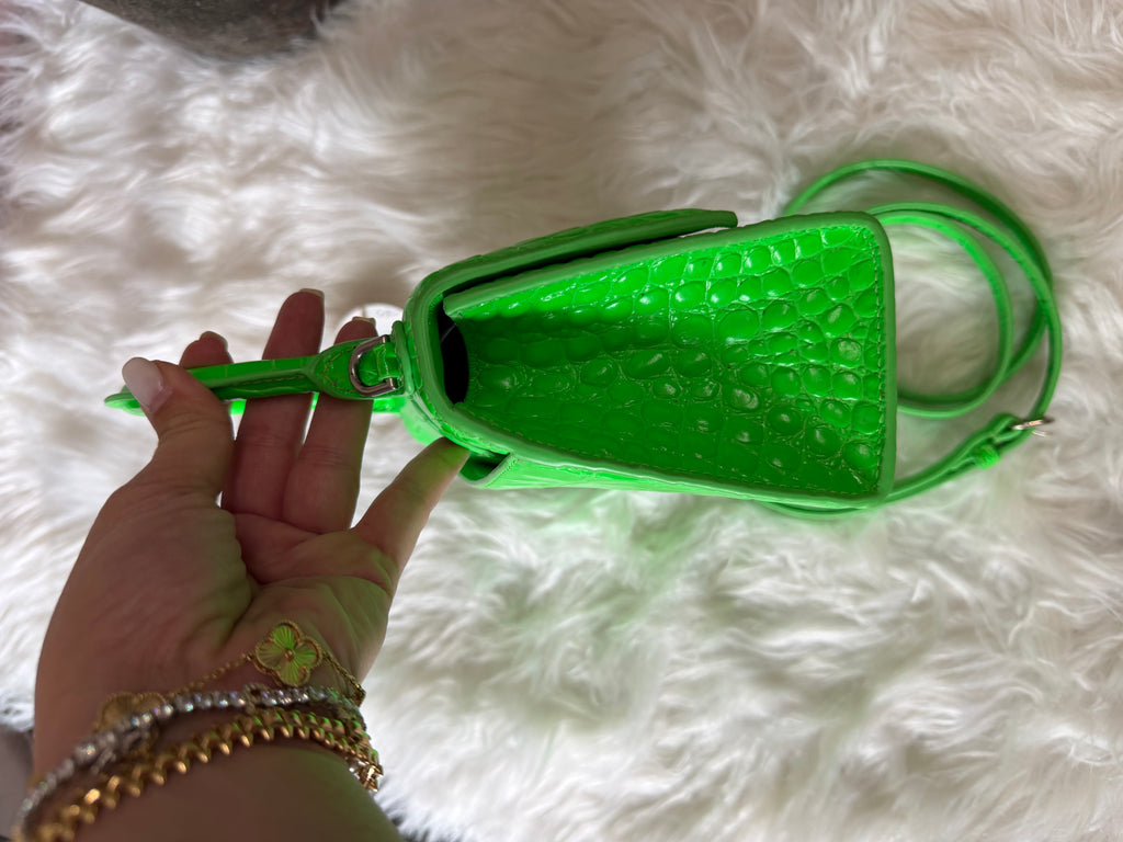 BALENCIAGA SHINY CROC EMBOSSED HOURGLASS TOP HANDEL BAG