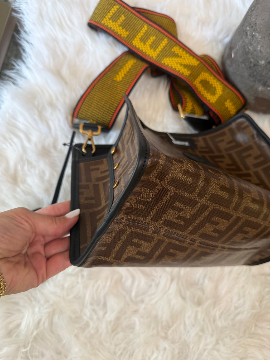 FENDI ZUCCA PRINT DEFENDER CANVAS WITH GUITAR STRAP