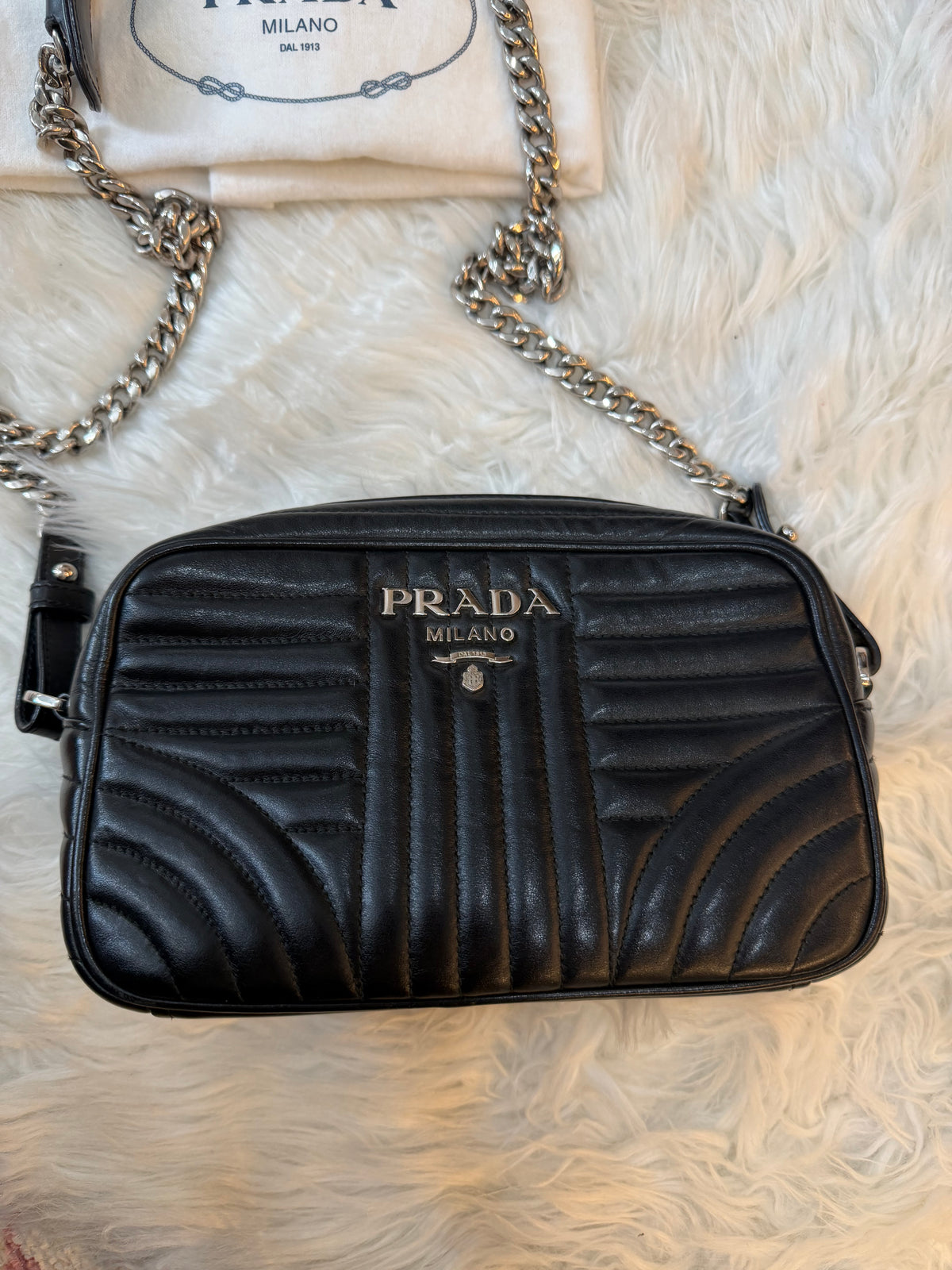PRADA CALFSKIN DIAGRAMME CAMERA BAG