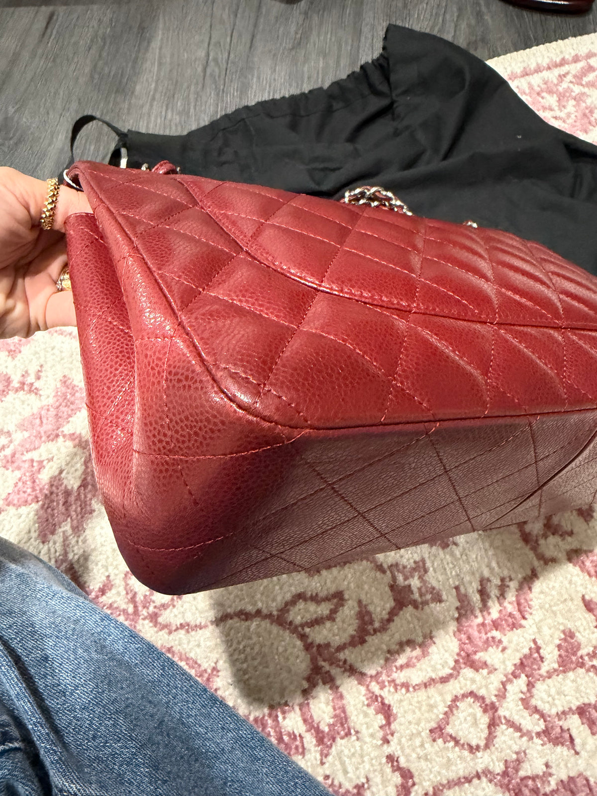 CHANEL DOUBLE CLASSIC FLAP JUMBO IN CAVIAR LEATHER