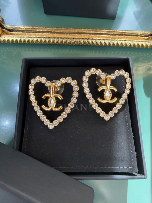 CHANEL HEART CUT OUT STUD EARRINGS
