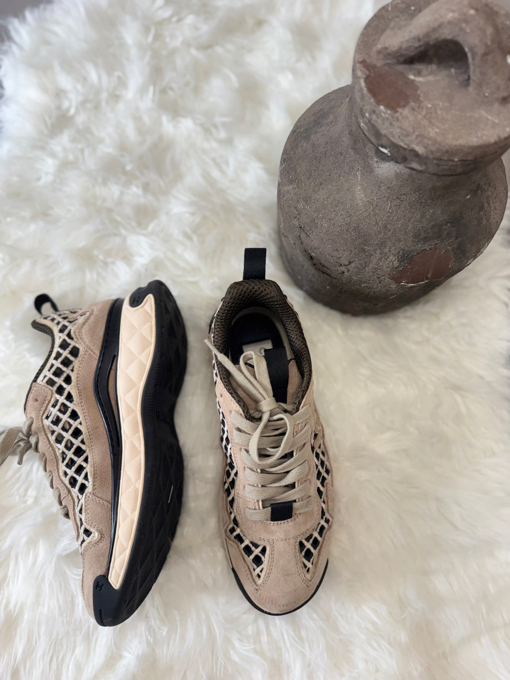 Chanel suede CC interlocking sneakers with Open net