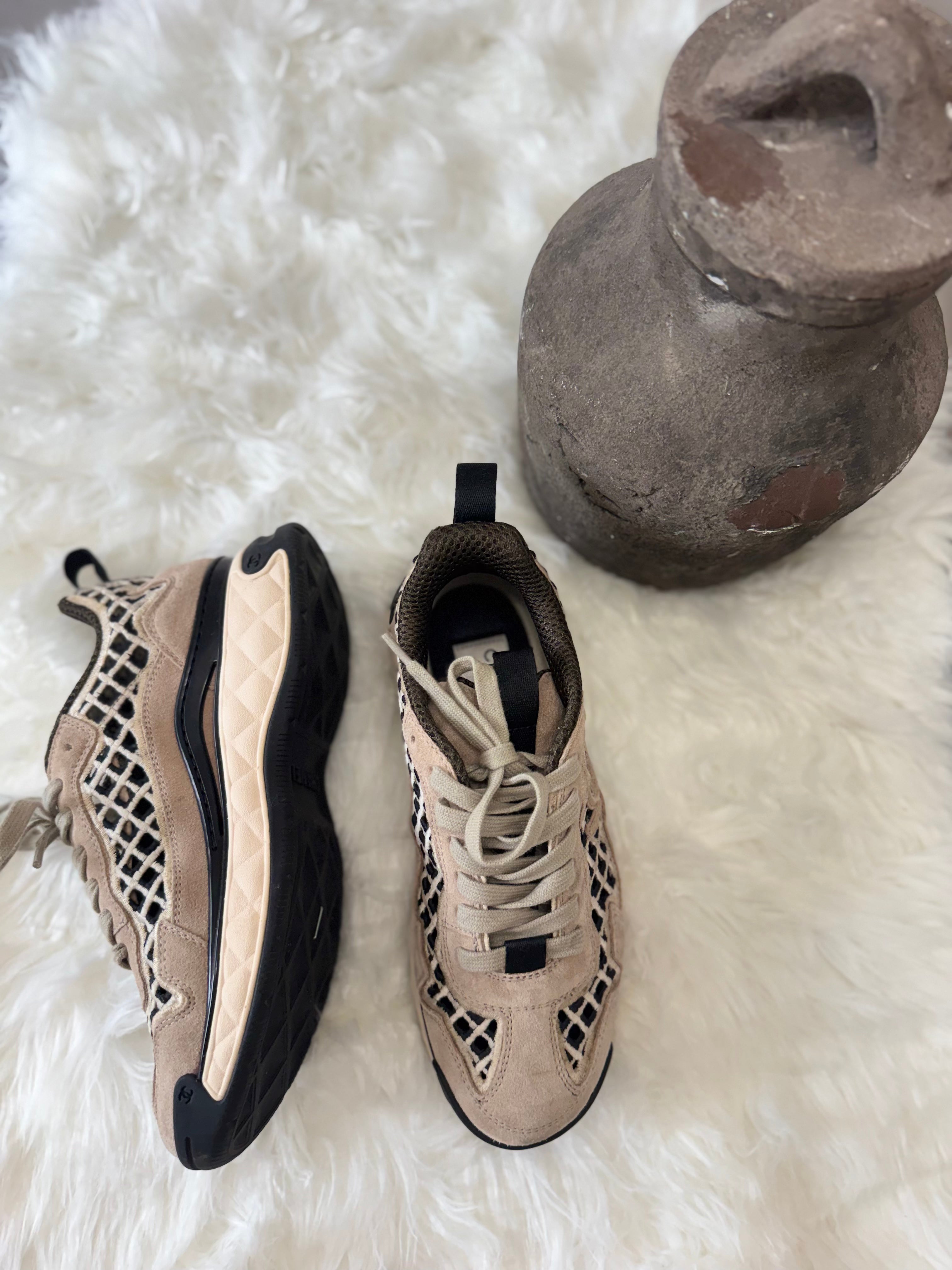 Chanel suede CC interlocking sneakers with Open net