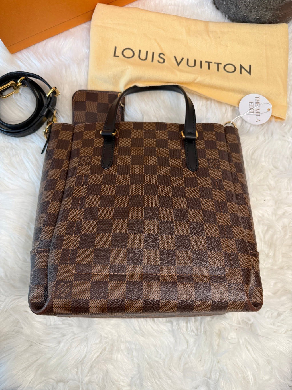 LOUIS VUITTON DAMIER EBENE BELMONT PM TOTE WITH MINI WALLET (POUCH)