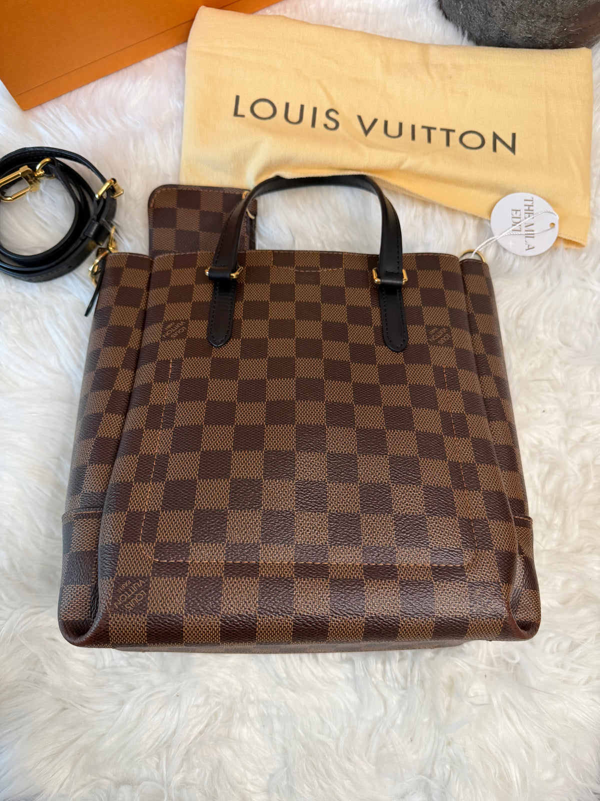 LOUIS VUITTON DAMIER EBENE BELMONT PM TOTE WITH MINI WALLET (POUCH)