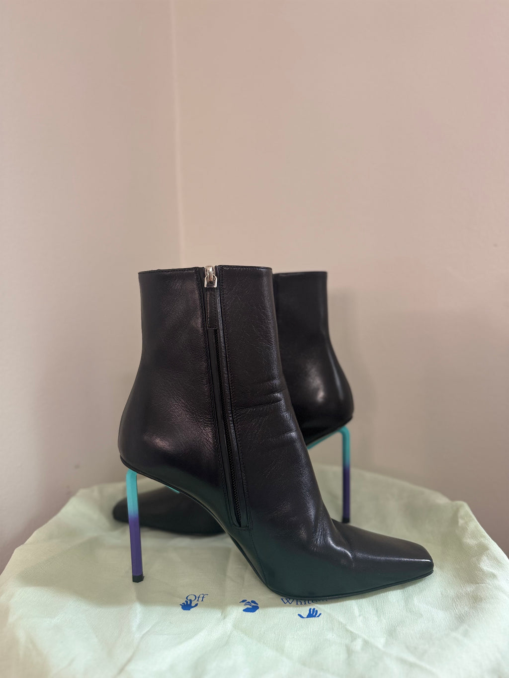 Off-White Allen 140mm leather ankle boots with a gradient heel