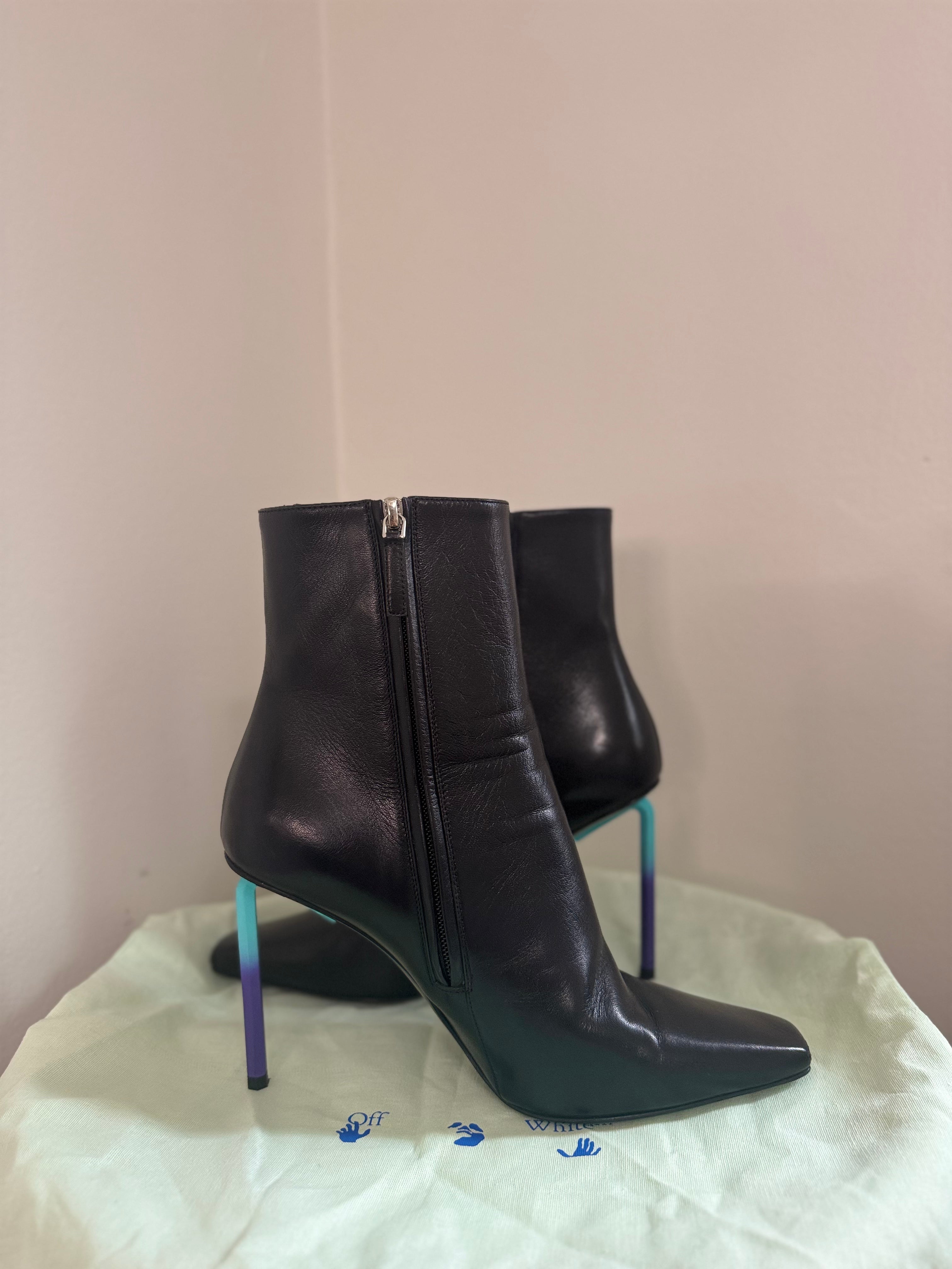 Off-White Allen 140mm leather ankle boots with a gradient heel