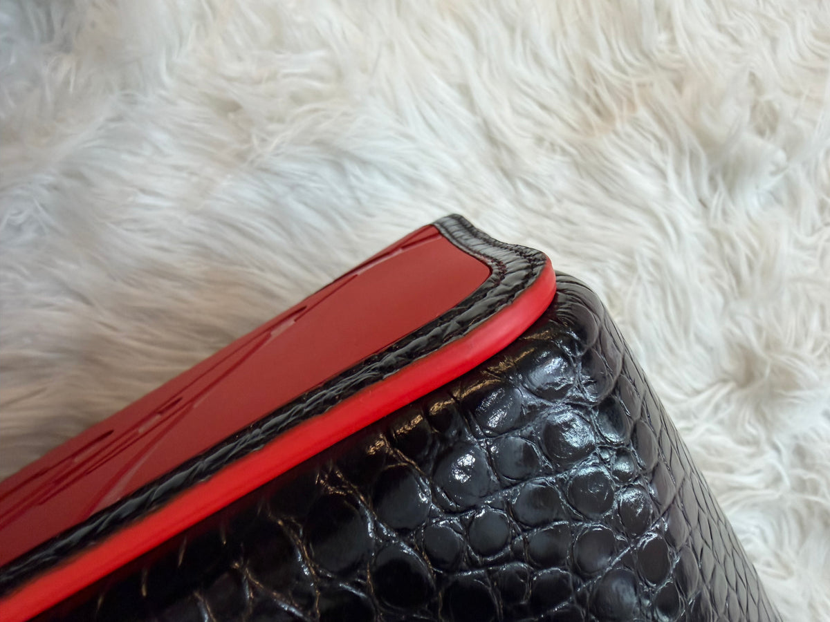 CHRISTIAN LOUBOUTIN CABATA CROC EMBOSSED LEATHER TOTE BAG