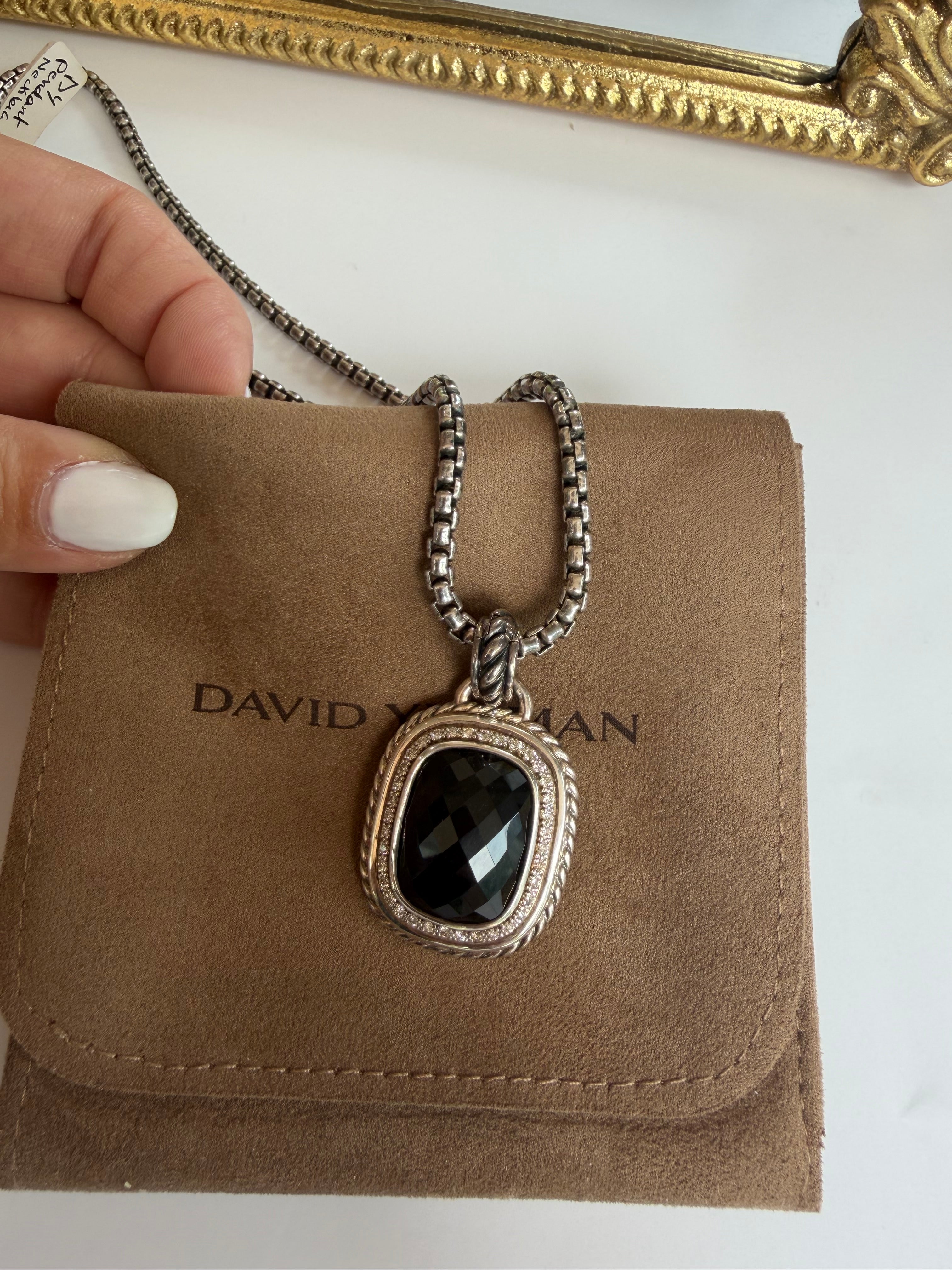 DAVID YURMAN WHEATON BLACK ONYX AND DIAMONDS PENDANT WITH NECKLACE