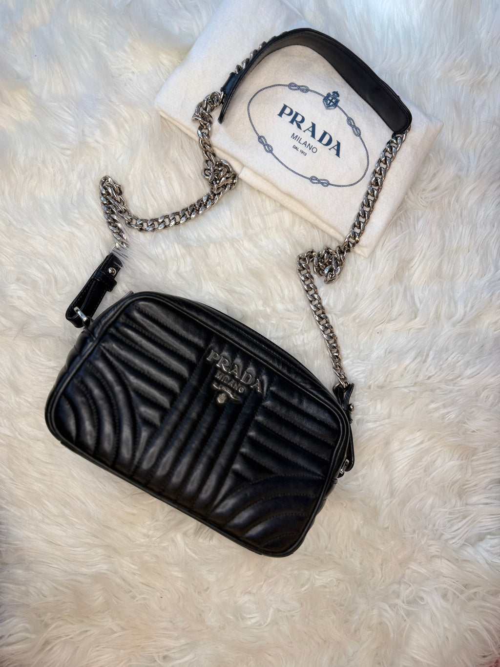 PRADA CALFSKIN DIAGRAMME CAMERA BAG