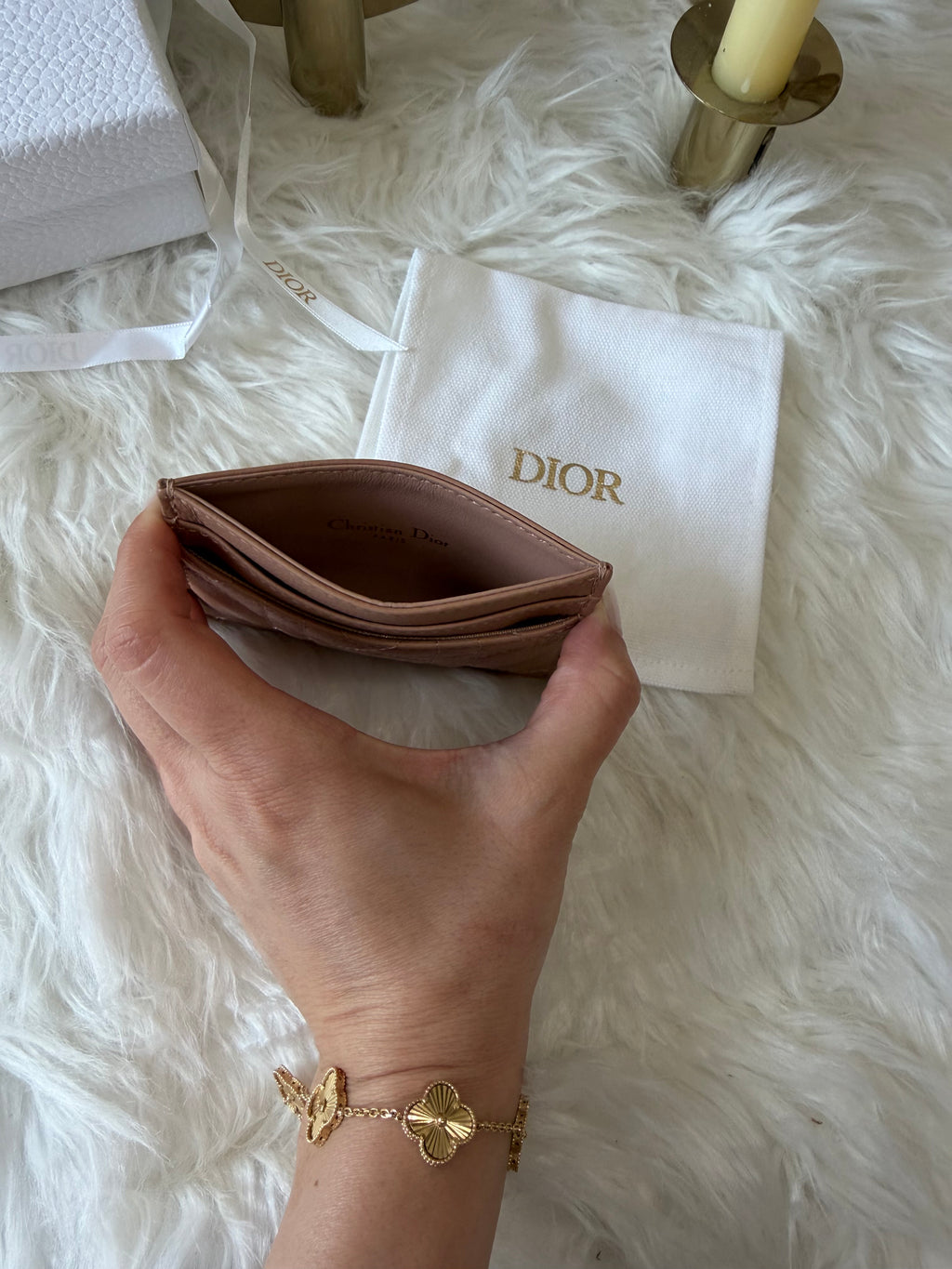 CHRISTIAN DIOR CARO FREESIA CARD HOLDER CANNAGE CALFSKIN