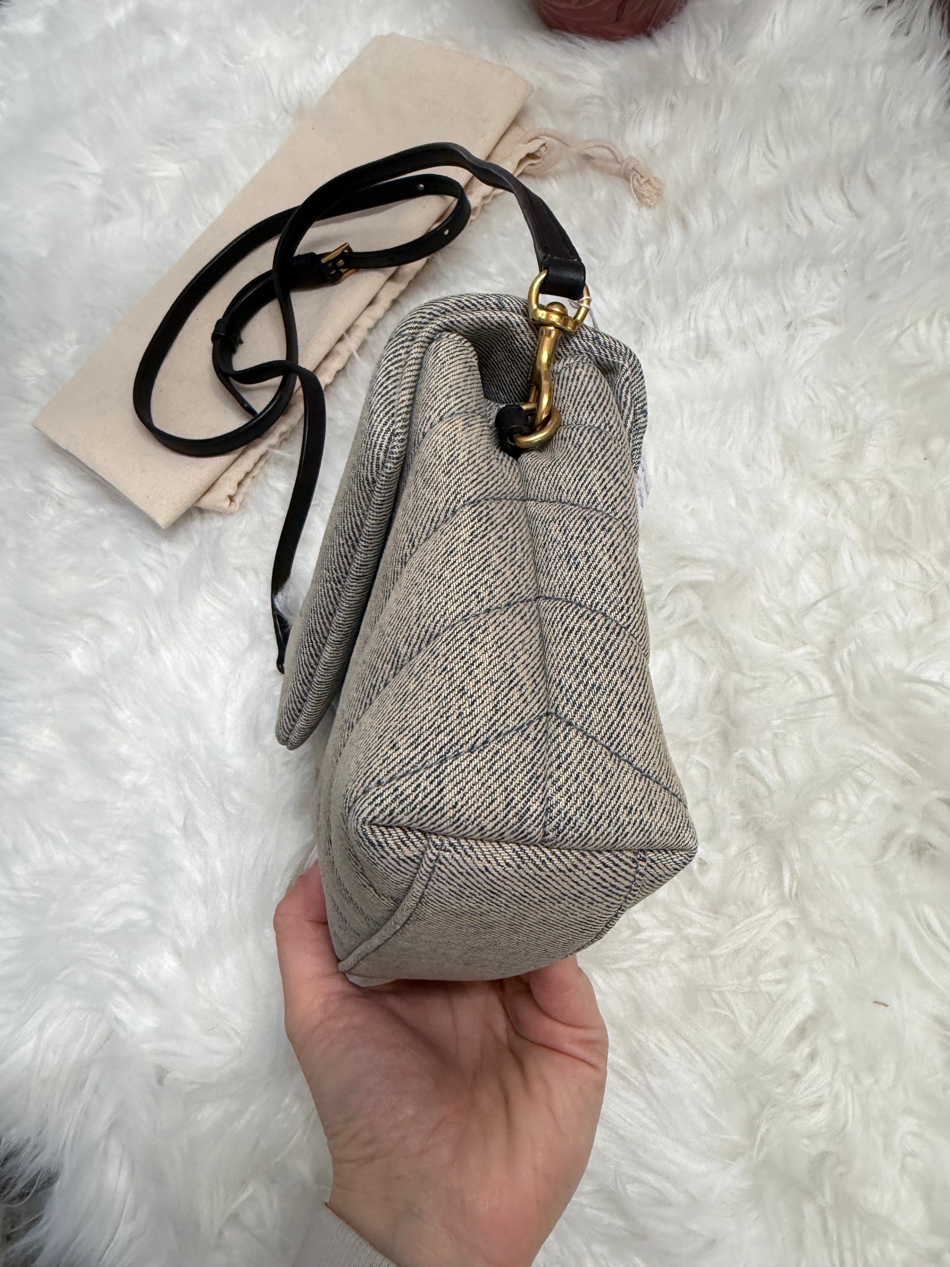 SAINT LAURENT DENIM Y Quilted Monogram Toy Loulou Crossbody Bag