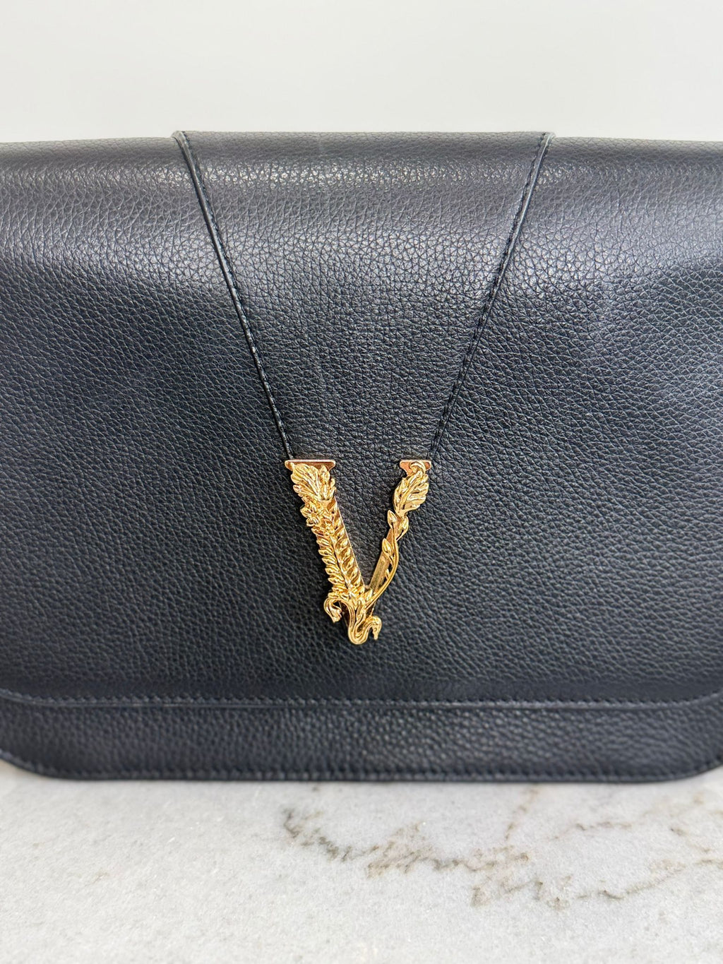 Versace Chain Virtus Leather Logo Crossbody